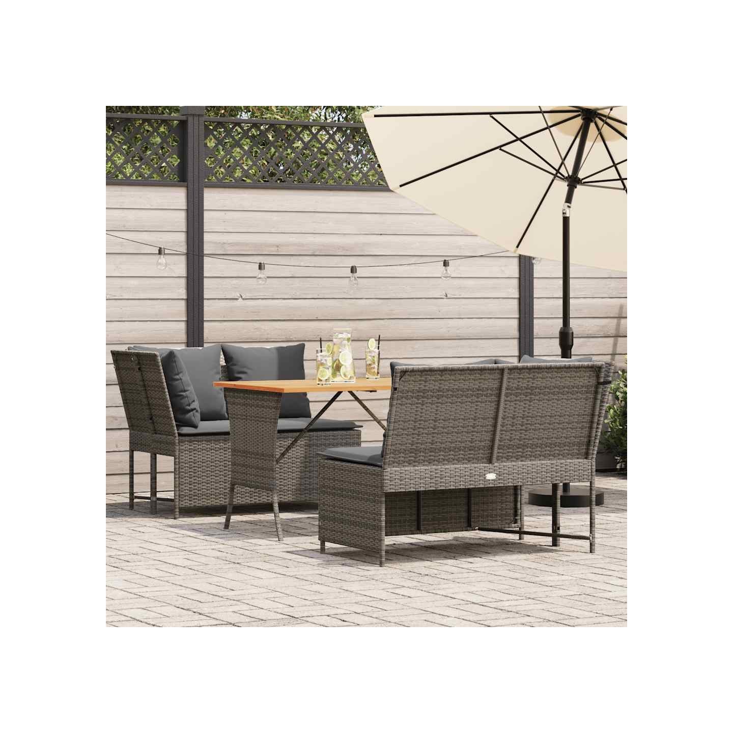 Salon de jardin avec coussins 3 pcs gris résine tressée