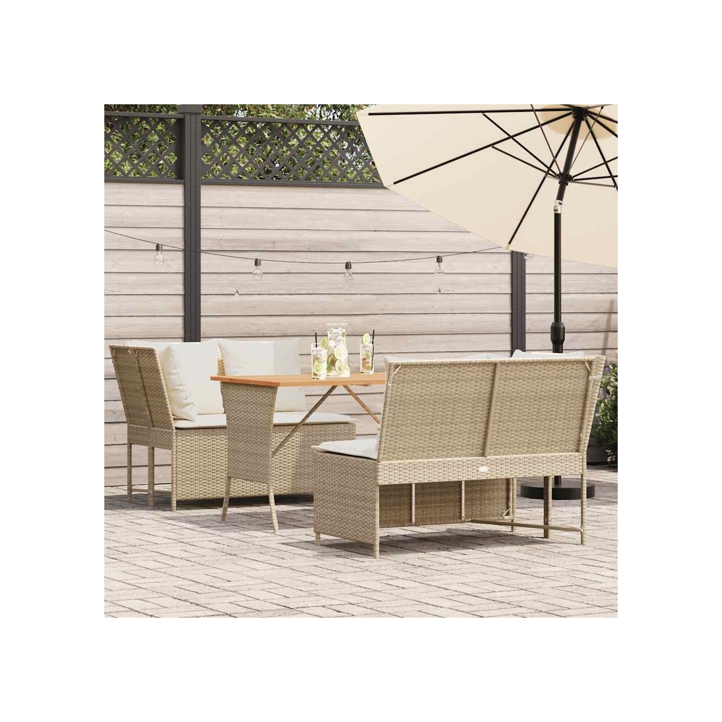 Salon de jardin avec coussins 3 pcs beige résine tressée