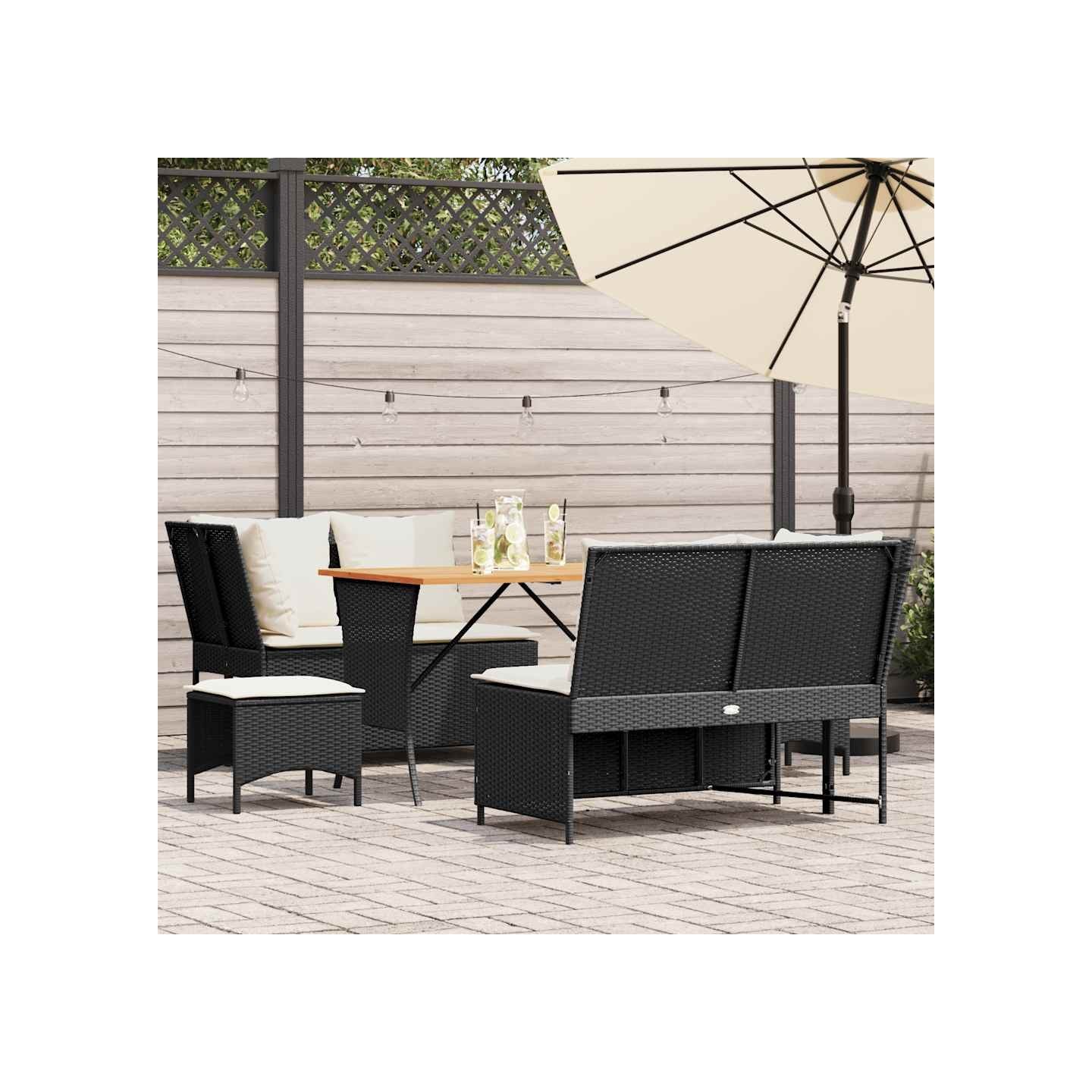 Salon de jardin 5 pcs avec coussins noir résine tressée