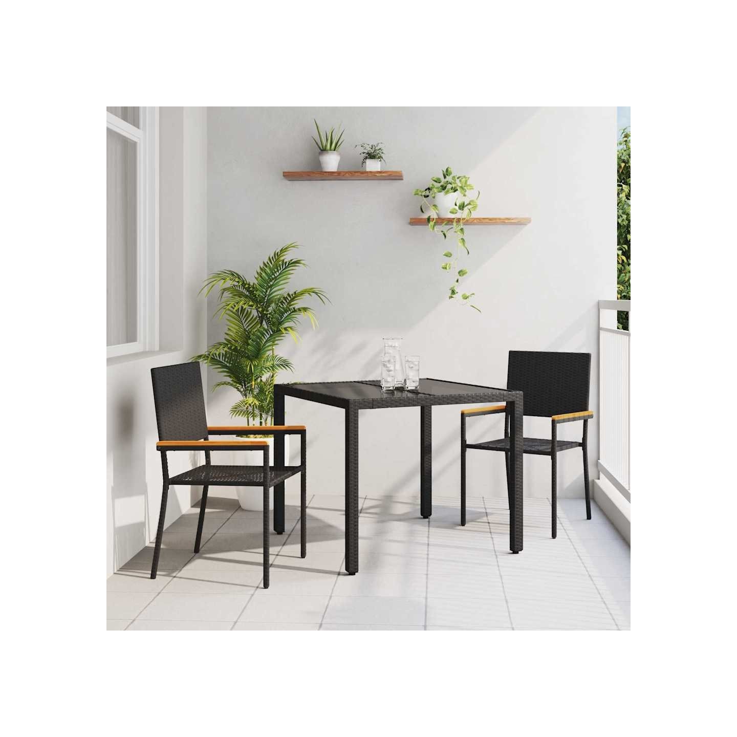 Ensemble de salle à manger pour jardin 3 pc Noir polyrotin