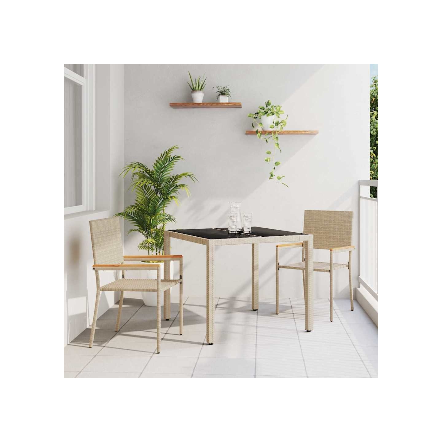 Ensemble de salle à manger pour jardin 3 pc Beige polyrotin
