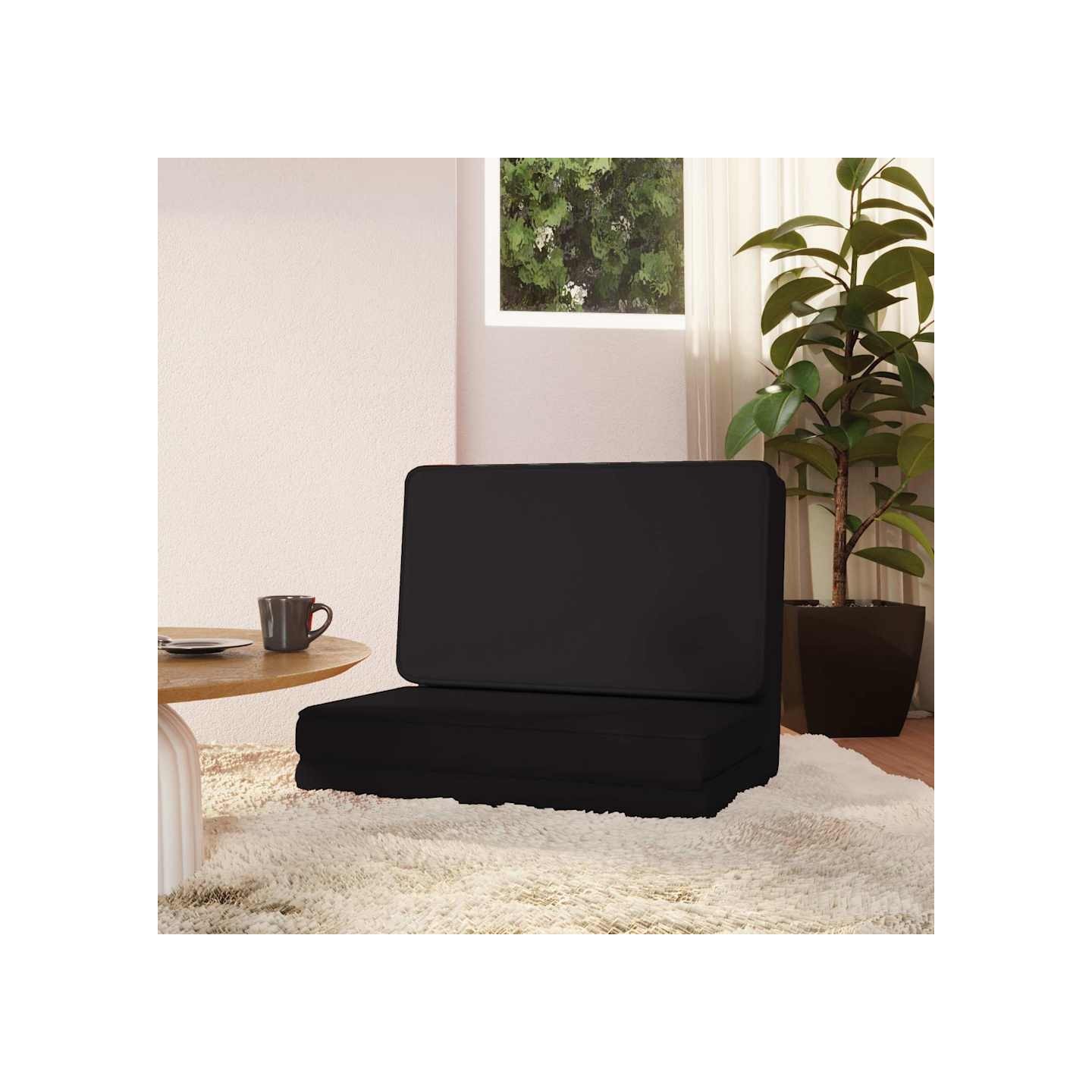 Chaise pliable de sol Noir Similicuir