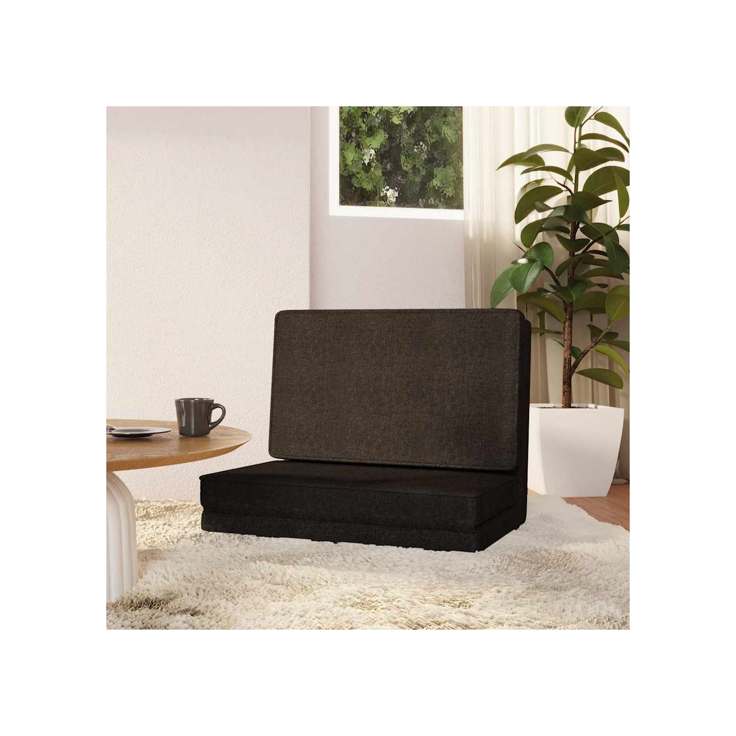 Chaise pliable de sol Noir Tissu