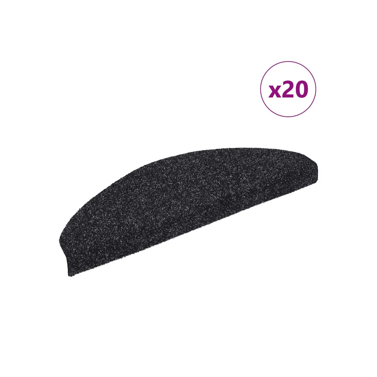 Tapis d'escalier autocollants 20 pièces 65x21x4 cm Noir