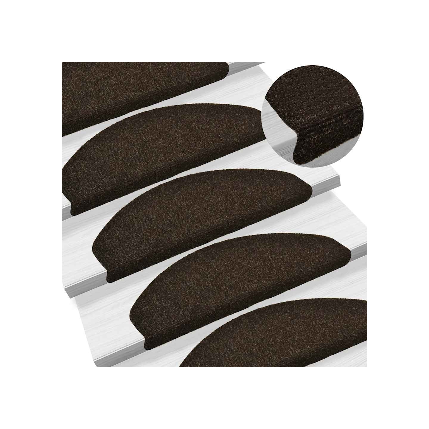 Tapis d'escalier auto-adhésifs 30 pièces 65 x 21 x 4 cm Marron foncé Demi-rond Grand