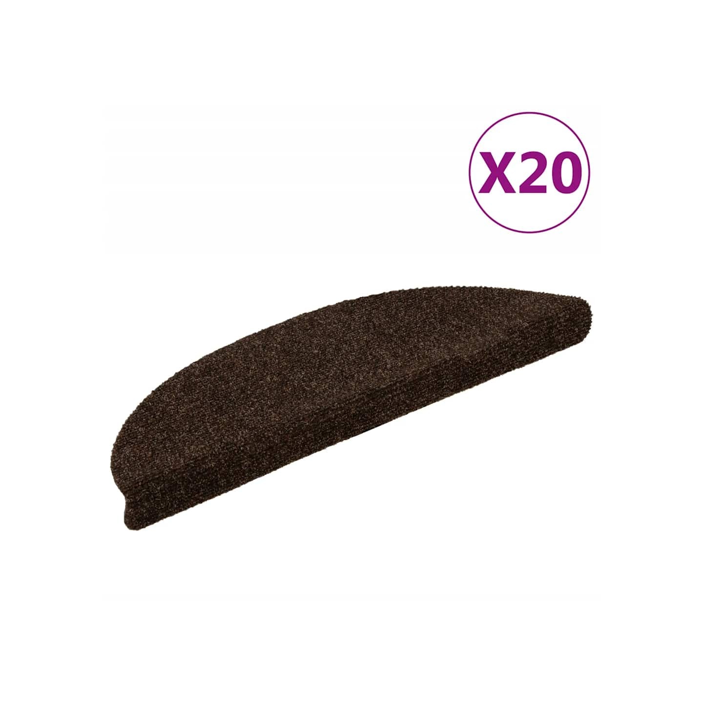 Tapis d'escalier auto-adhésifs 20 pièces 56x17x3 cm Marron