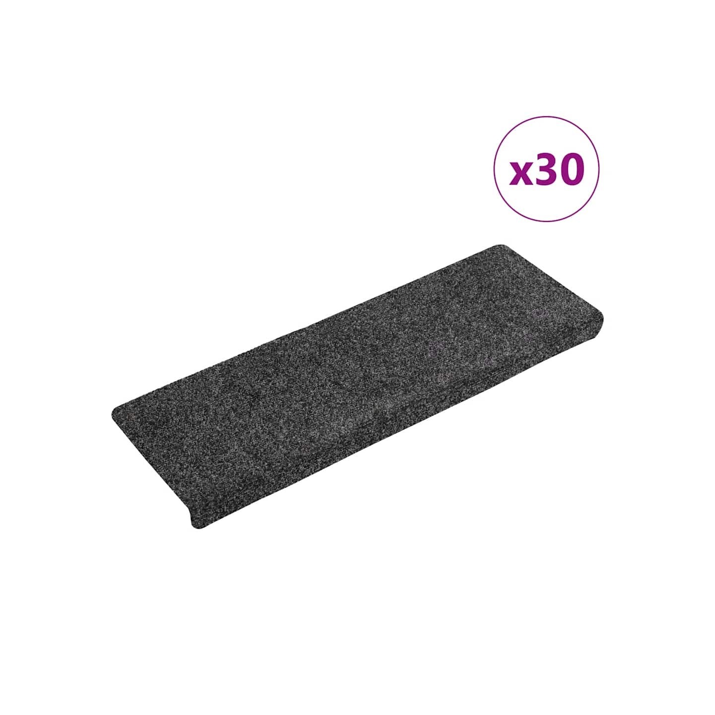 Tapis d'escalier autocollants, 30 pièces, 65 x 21 x 4 cm, Gris Foncé, bord rectangulaire