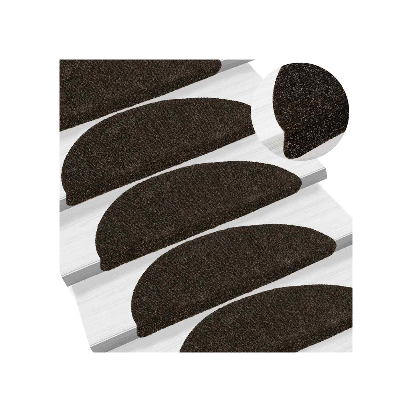 Tapis d'escalier auto-adhésifs 30 pièces 56x17x3cm Marron foncé
