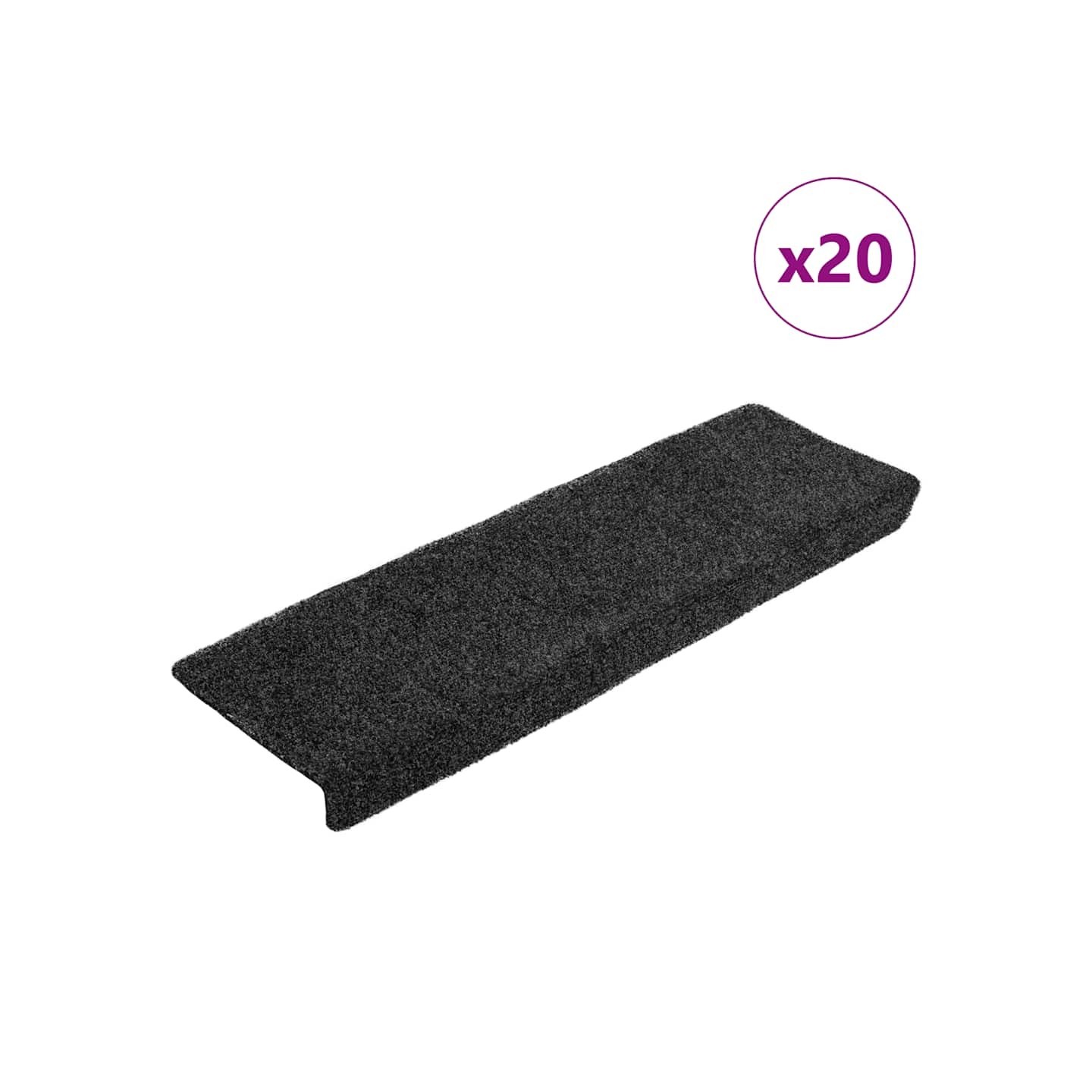 Tapis d'escalier autocollants, 20 pièces, 65 x 21 x 4 cm, Gris Foncé, bord rectangulaire