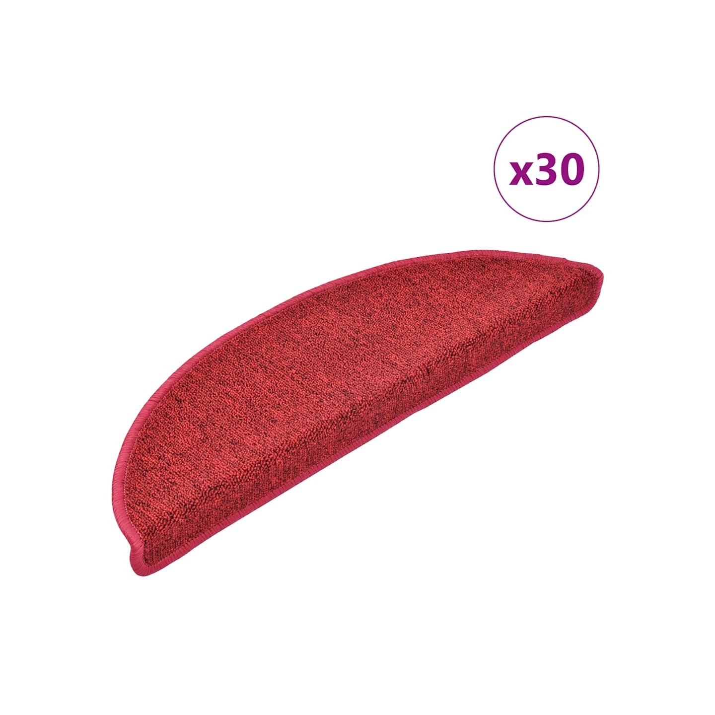 Tapis d'escalier 30 pièces 56 x 17 x 3 cm Rouge Demi-rond