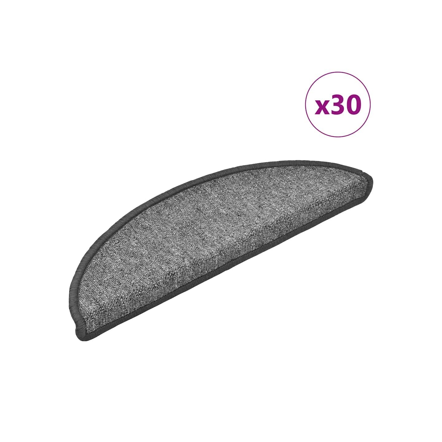 Tapis d'escalier 30 pièces 56 x 17 x 3 cm Gris foncé Demi-rond