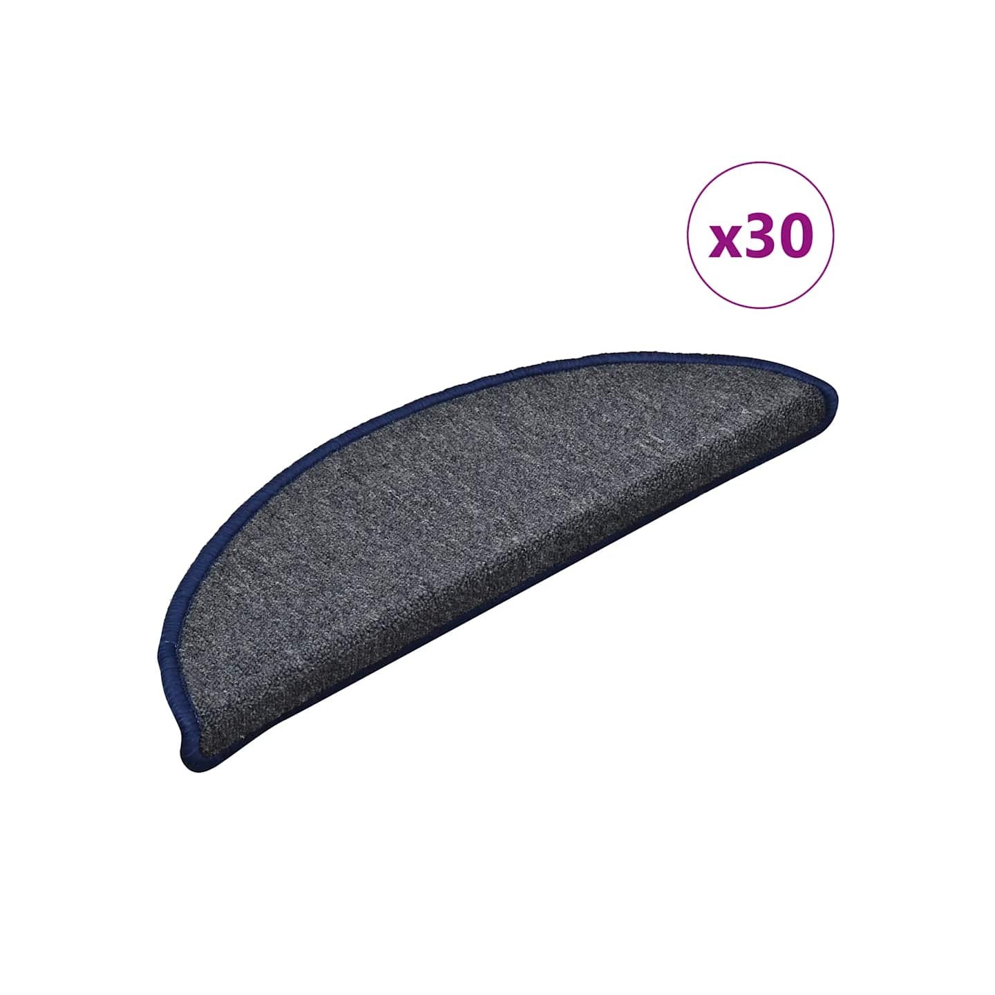 Tapis d'escalier 30 pièces 56 x 17 x 3 cm Gris foncé et bleu Demi-rond
