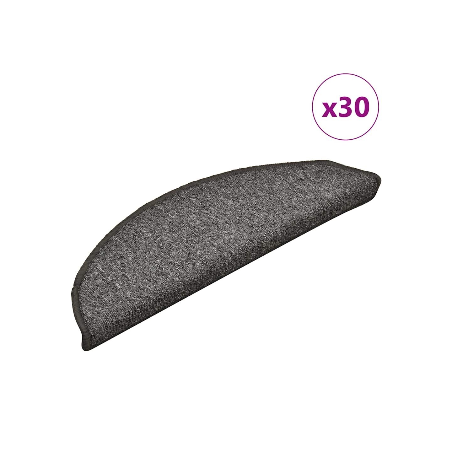 Tapis d'escalier 30 pièces 56 x 17 x 3 cm gris et noir Demi-rond