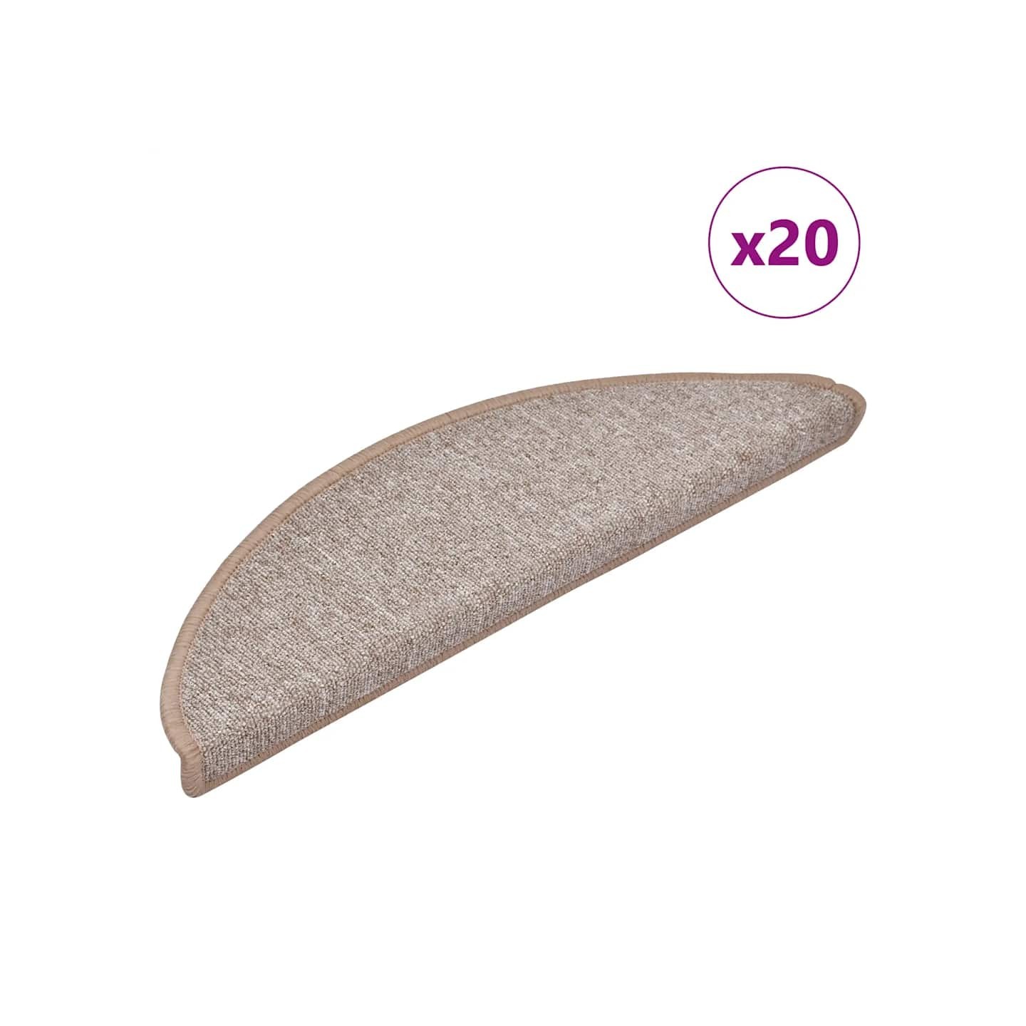 Tapis d'escalier 20 pièces 56 x 17 x 3 cm Marron clair Demi-rond