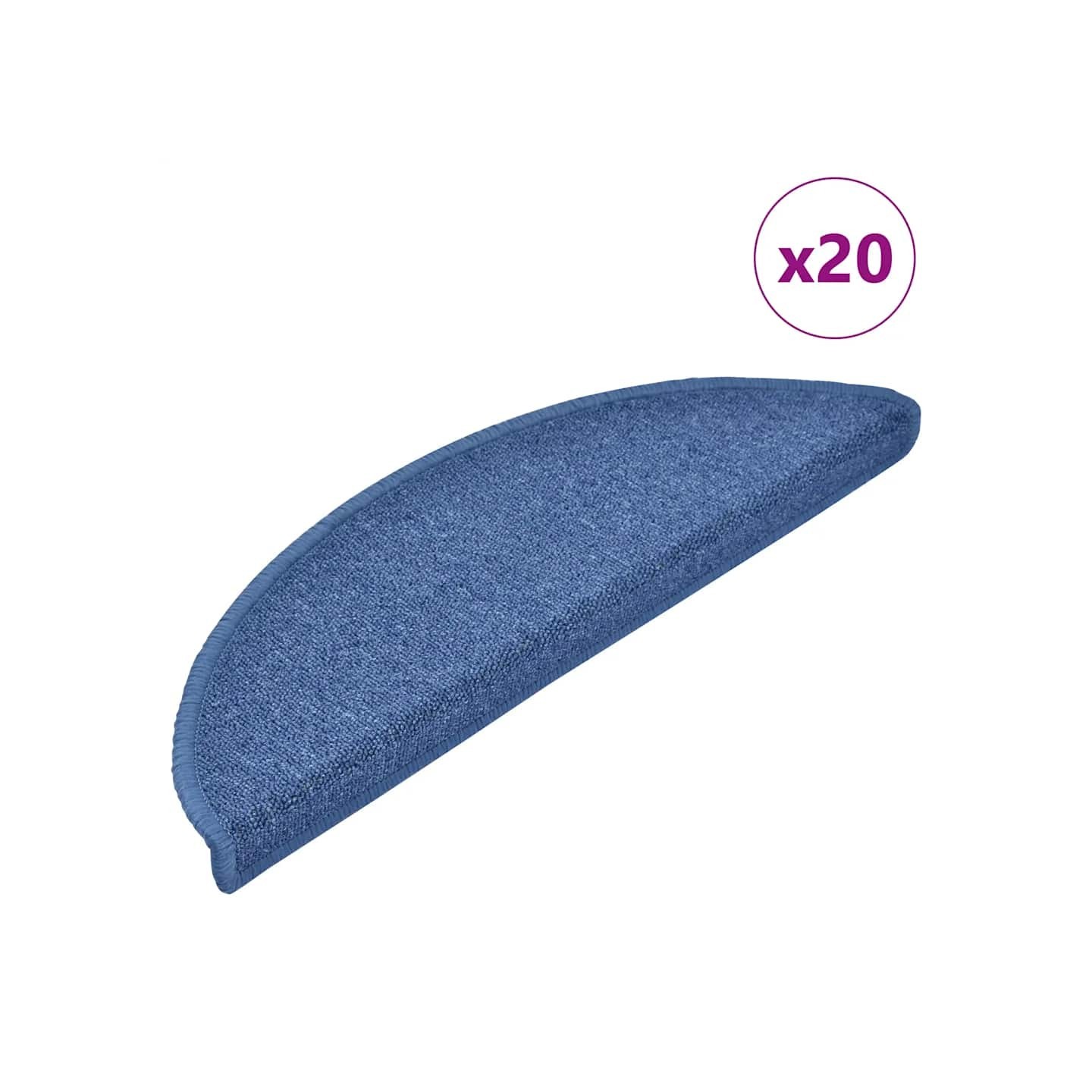 Tapis d'escalier 20 pièces 56 x 17 x 3 cm Bleu Demi-rond