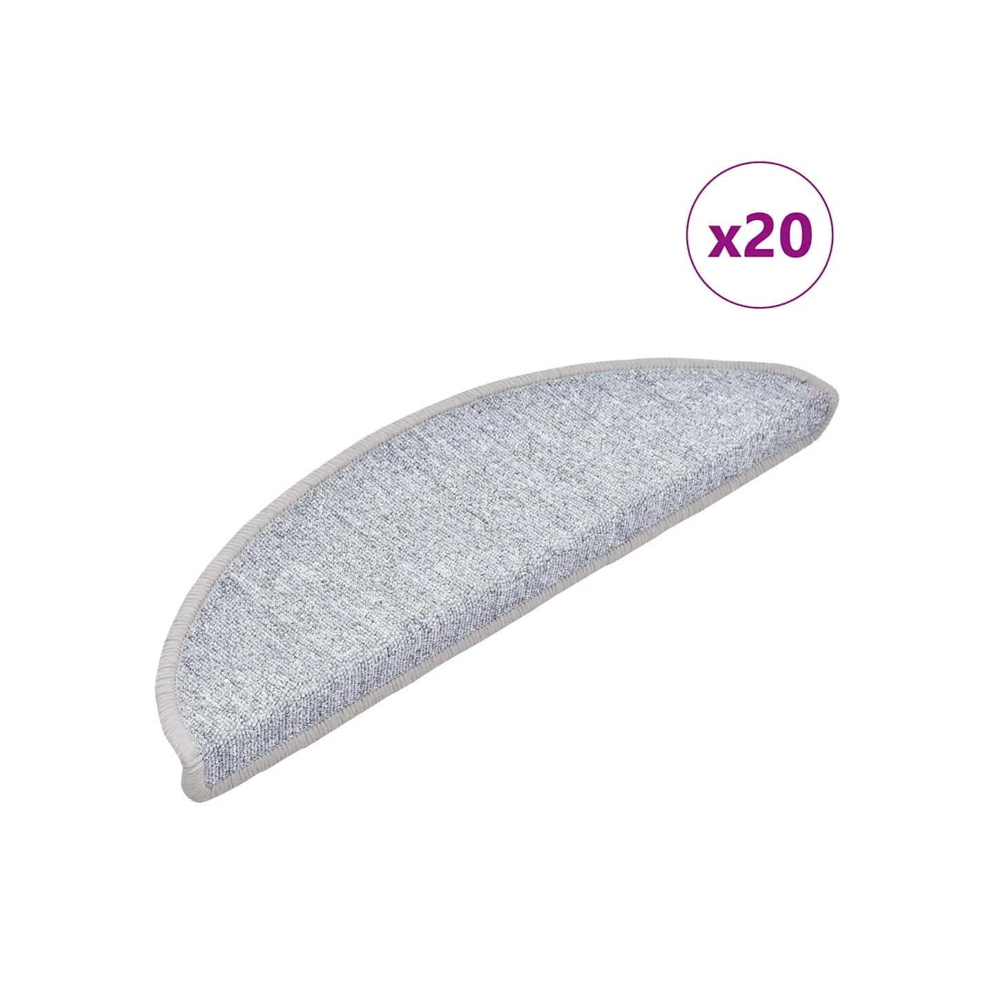Tapis d'escalier 20 pièces 56 x 17 x 3 cm Gris clair Demi-rond
