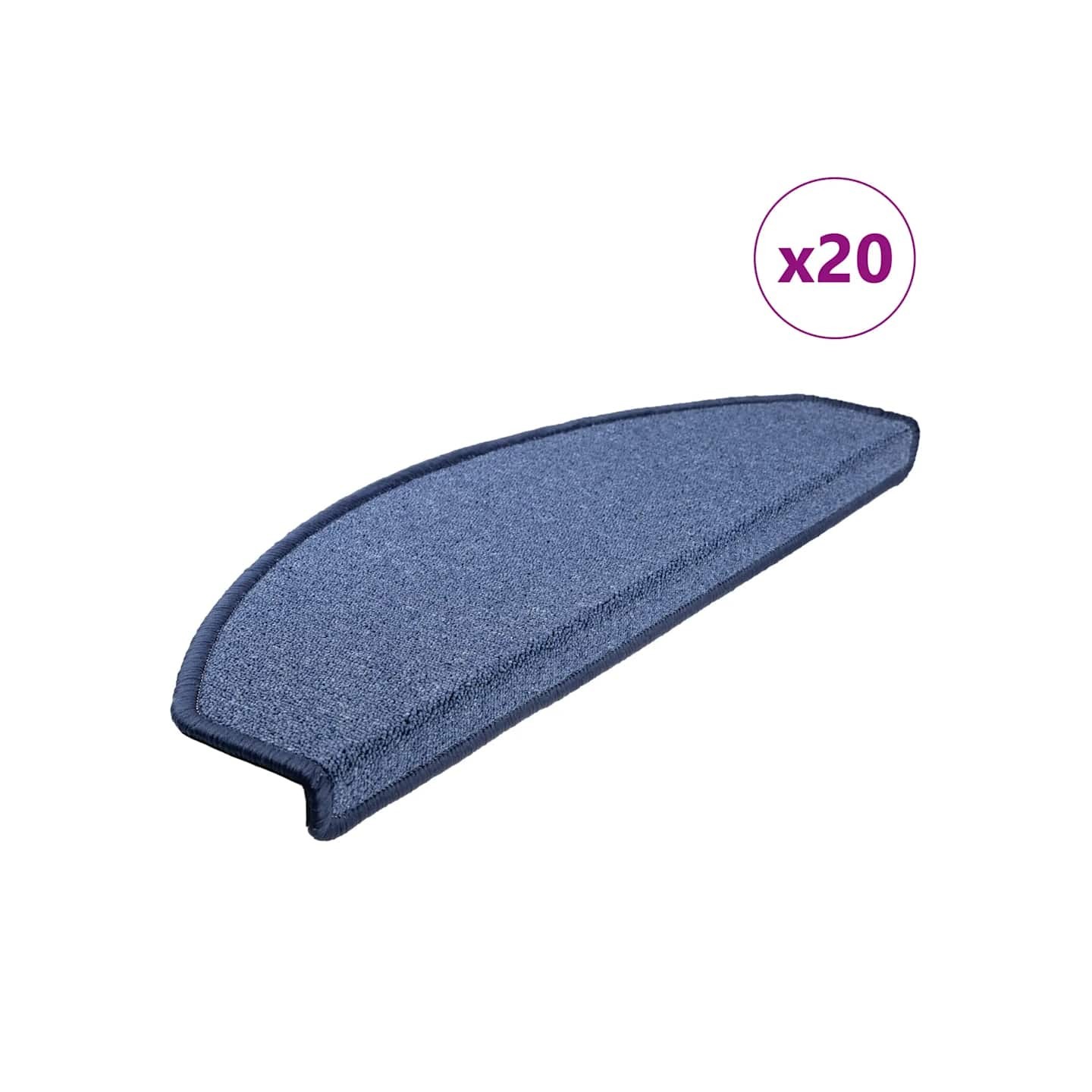 Tapis d'escalier 20 pièces 65 x 24 x 4 cm Bleu Demi-rond Grand
