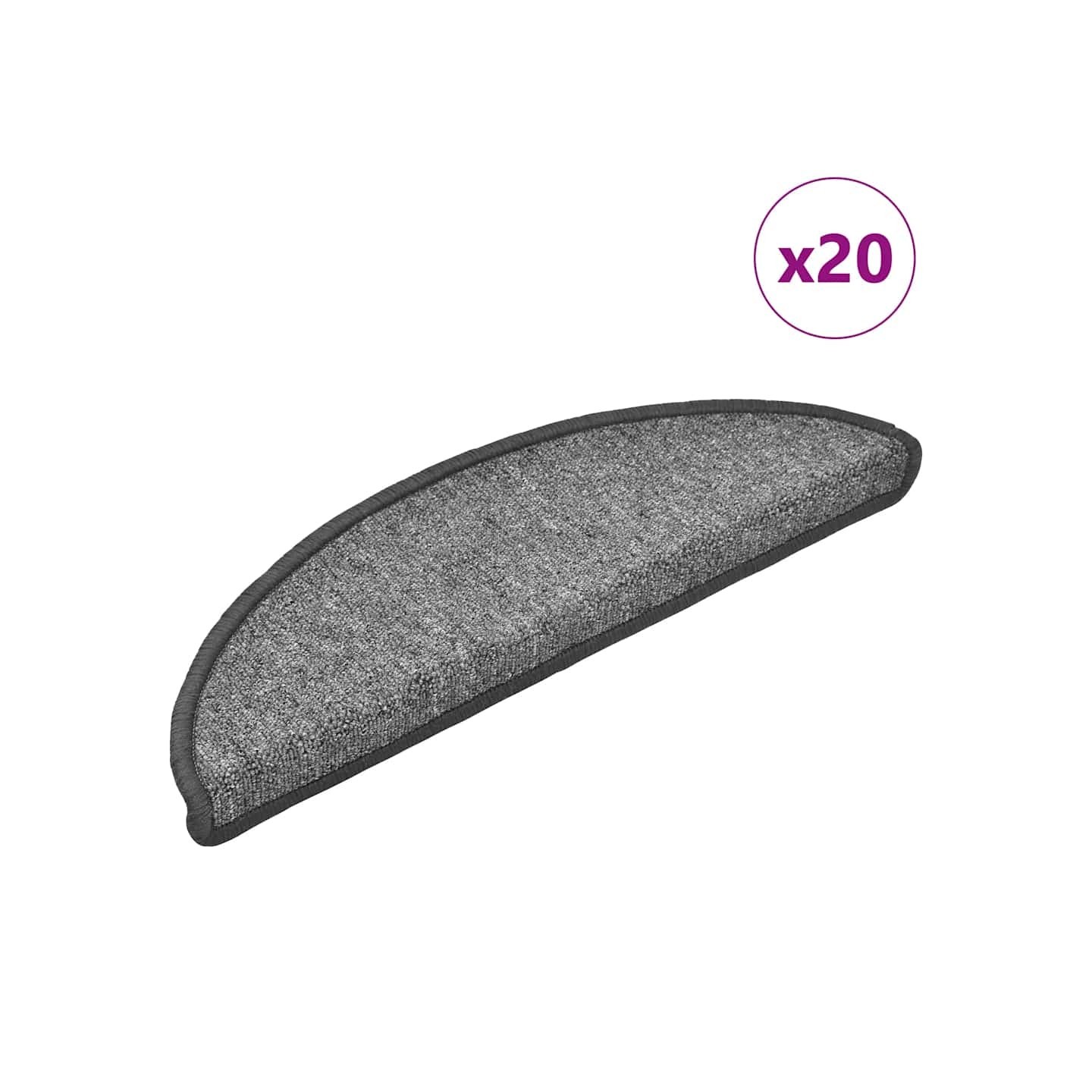 Tapis d'escalier 20 pièces 56 x 17 x 3 cm Gris foncé Demi-rond