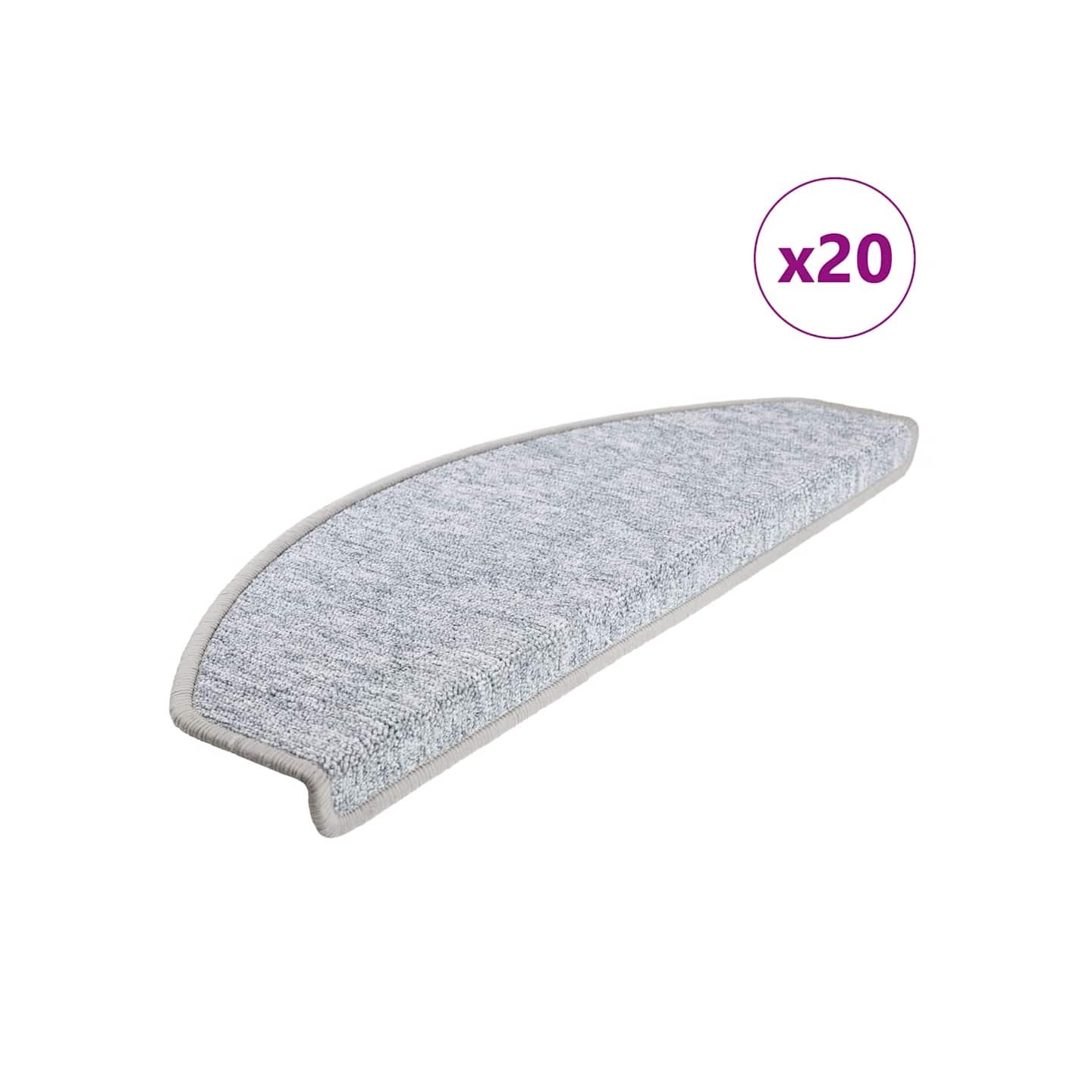 Tapis d'escalier 20 pièces 65 x 24 x 4 cm Gris clair Demi-rond Grand