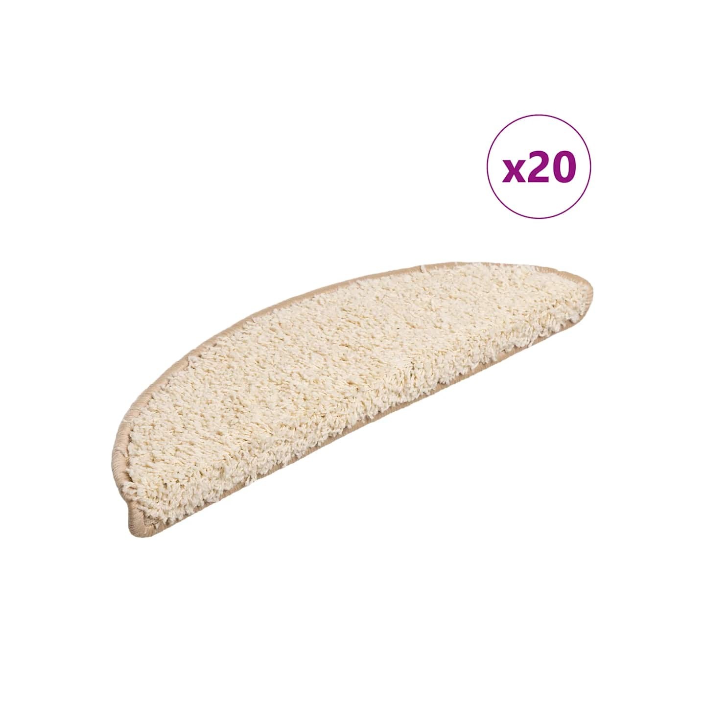 Tapis d'escalier 20 pièces 56 x 17 x 3 cm Crème Demi-rond