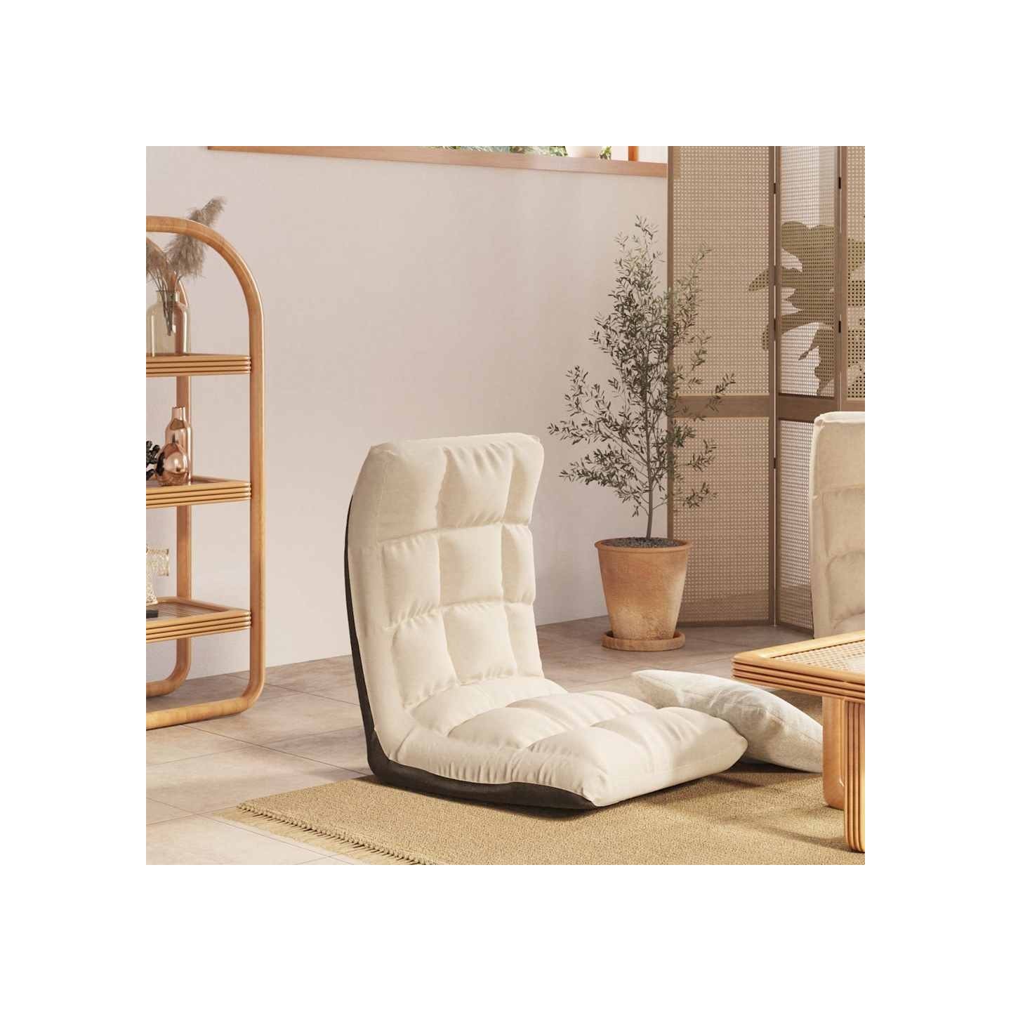 Chaise pliable de sol Crème Tissu