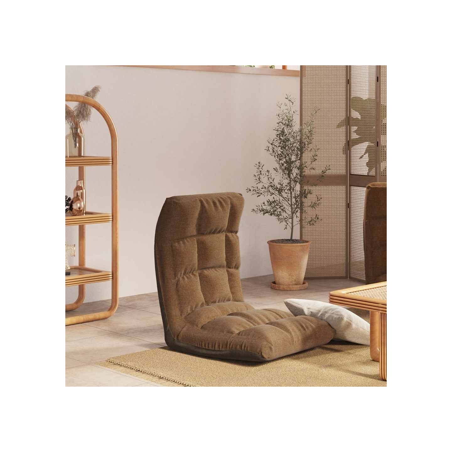 Chaise pliable de sol Marron Tissu