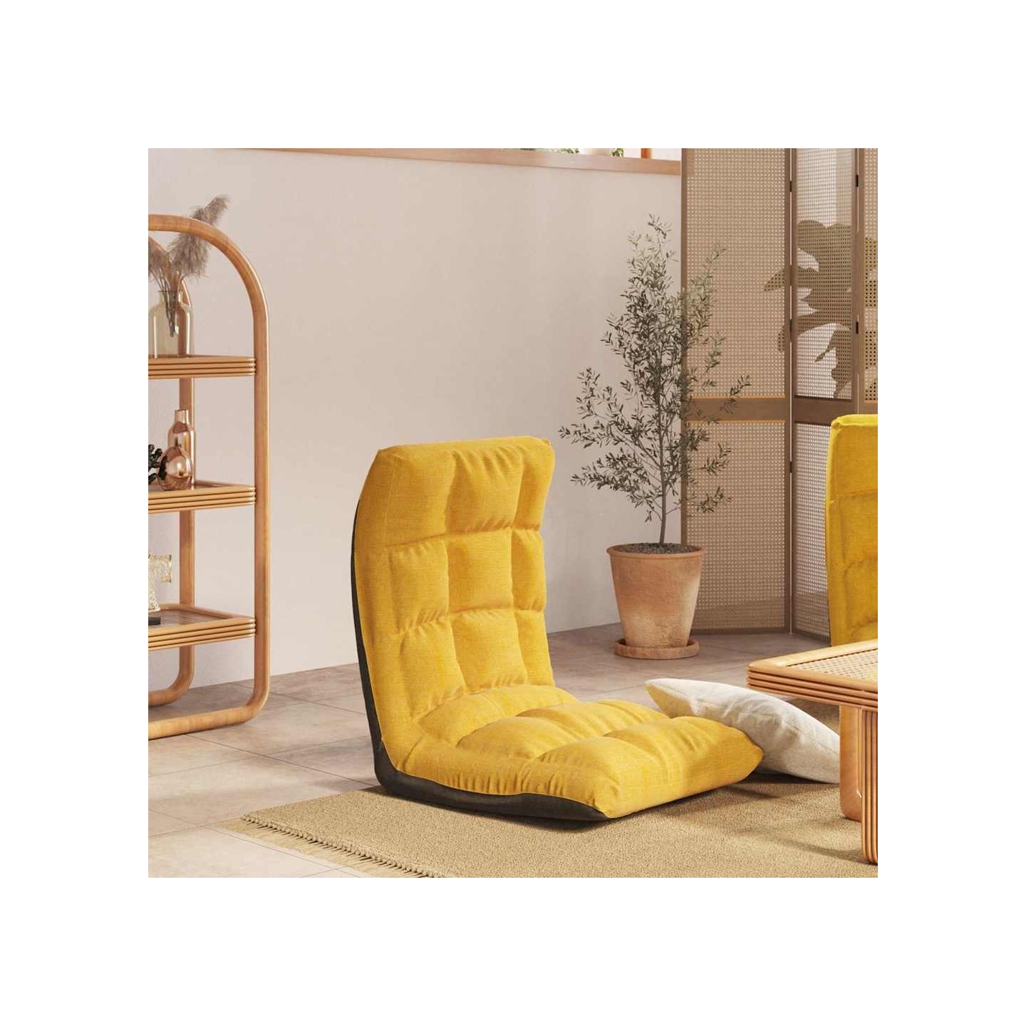 Chaise pliable de sol Jaune moutarde Tissu