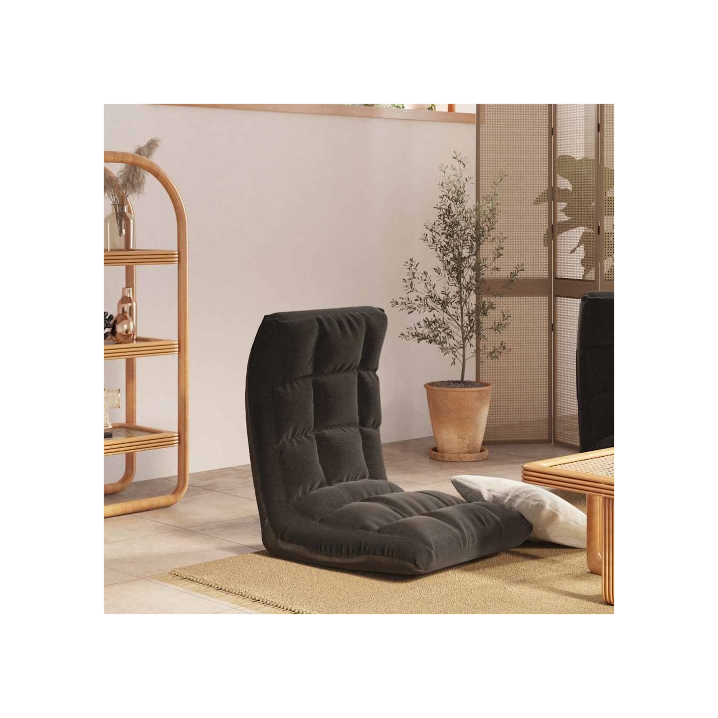 Chaise pliable de sol Noir Tissu