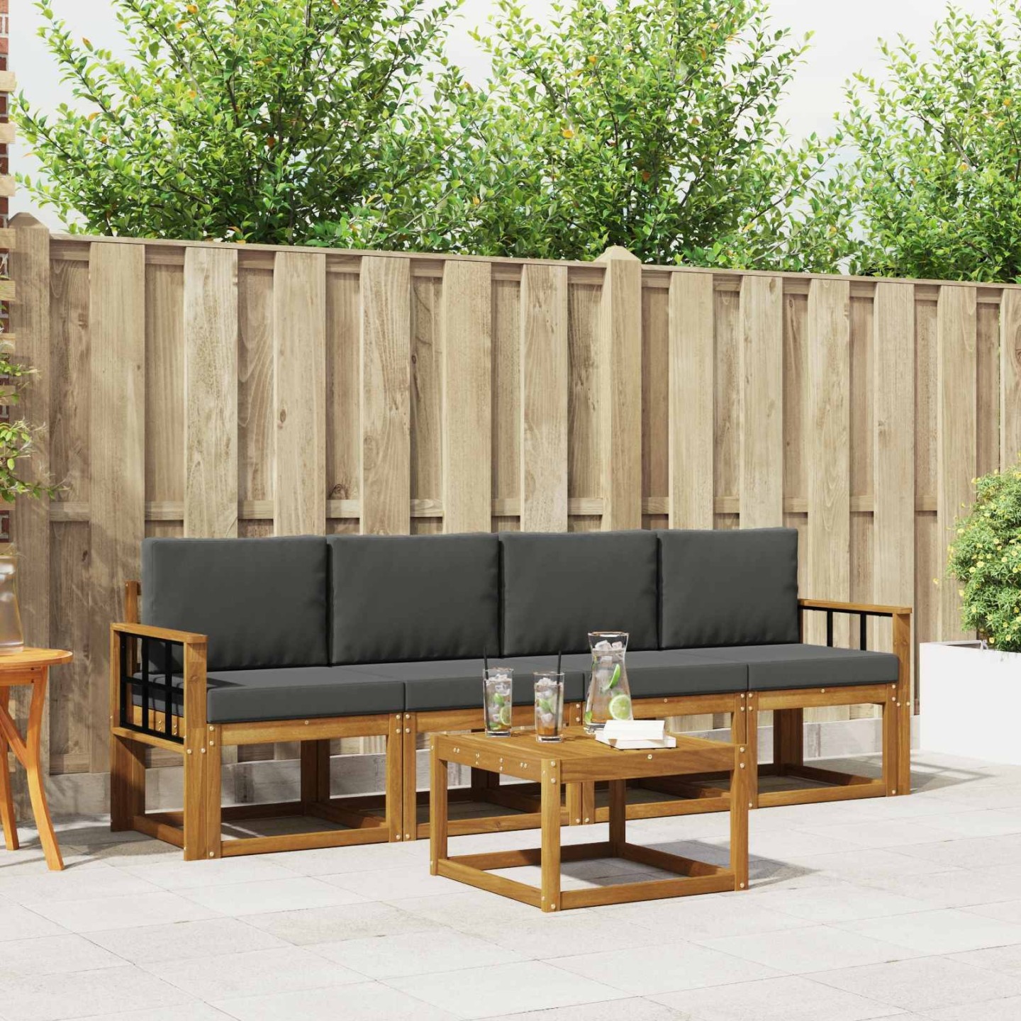 Ensemble de canapés d'extérieur 5 pc Naturel et Anthracite