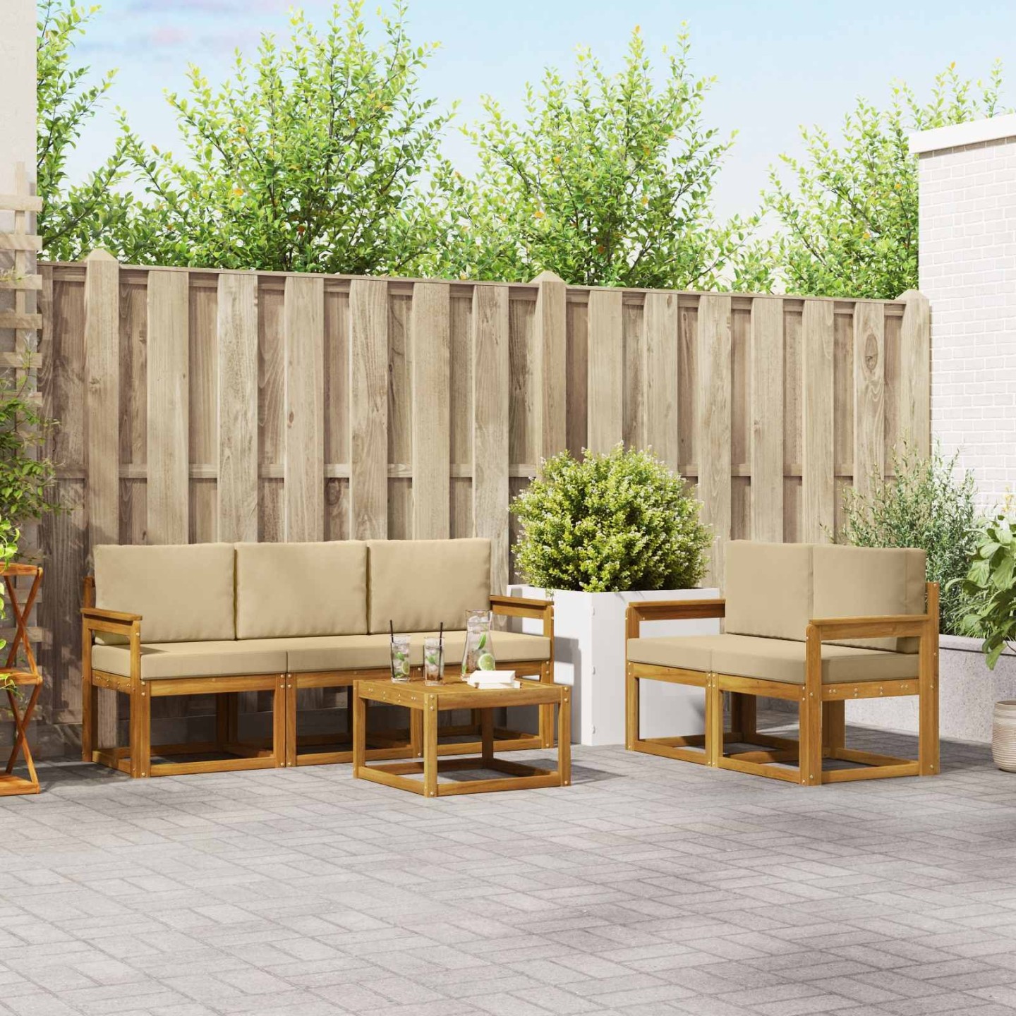 Ensemble de canapés d'extérieur 6 pc Naturel et Beige