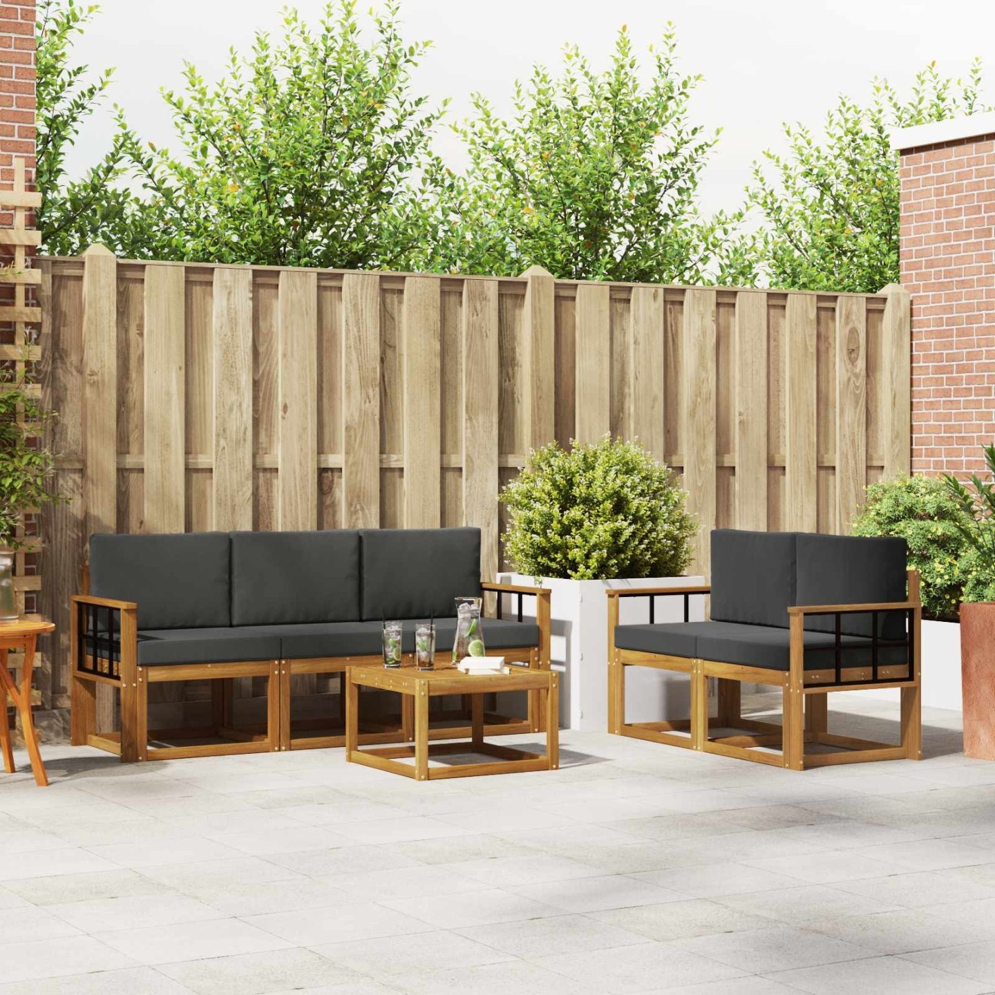 Ensemble de canapés d'extérieur 6 pc Naturel et Anthracite