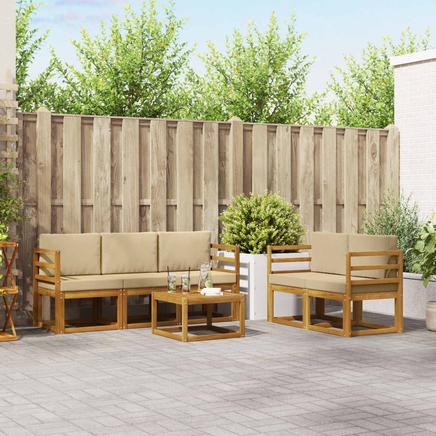 Ensemble de canapés d'extérieur 6 pc Naturel et Beige