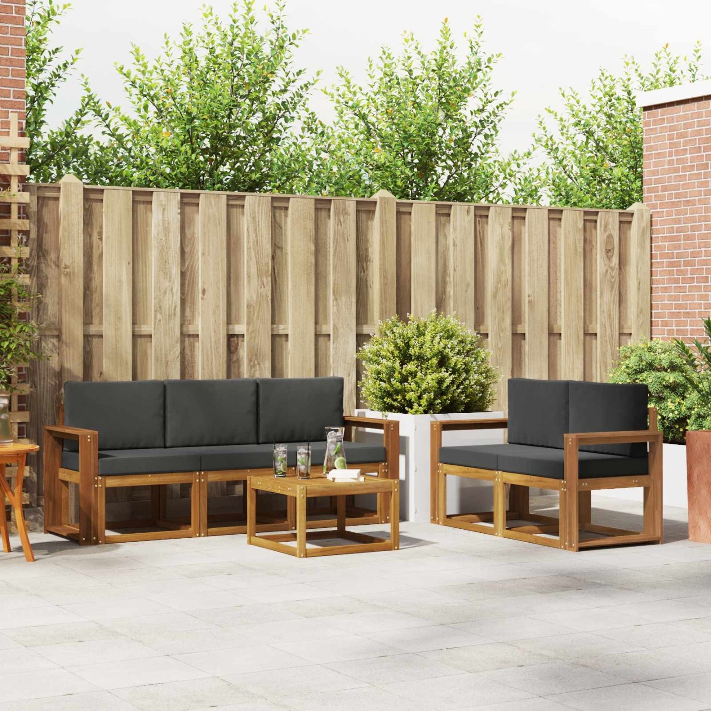Ensemble de canapés d'extérieur 6 pc Naturel et Anthracite