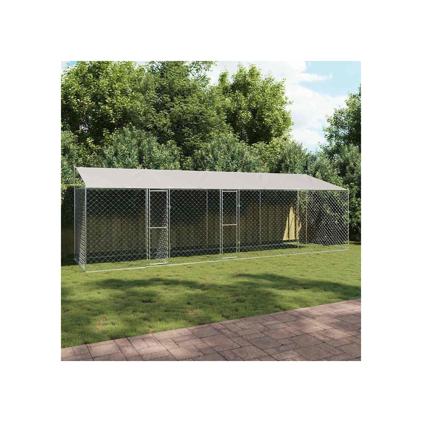 Cage pour chien avec toit Argenté 800 x 200 x 256 cm