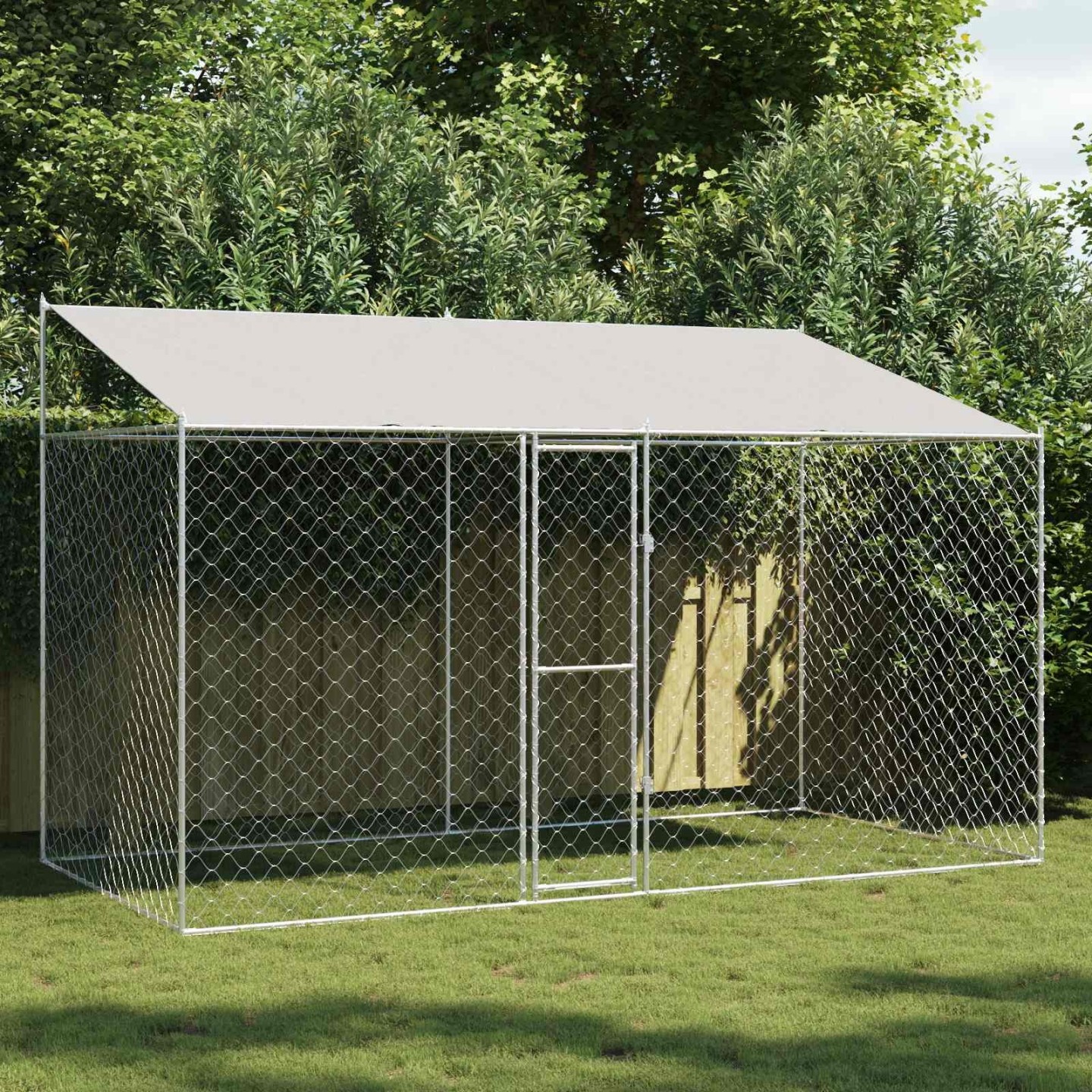 Cage pour chien avec toit Argenté 400 x 200 x 256 cm