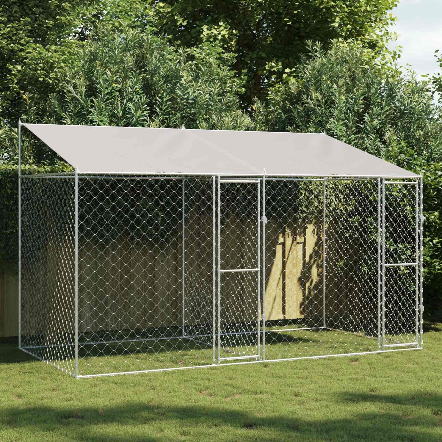Cage pour chien avec toit Argenté 400 x 200 x 256 cm
