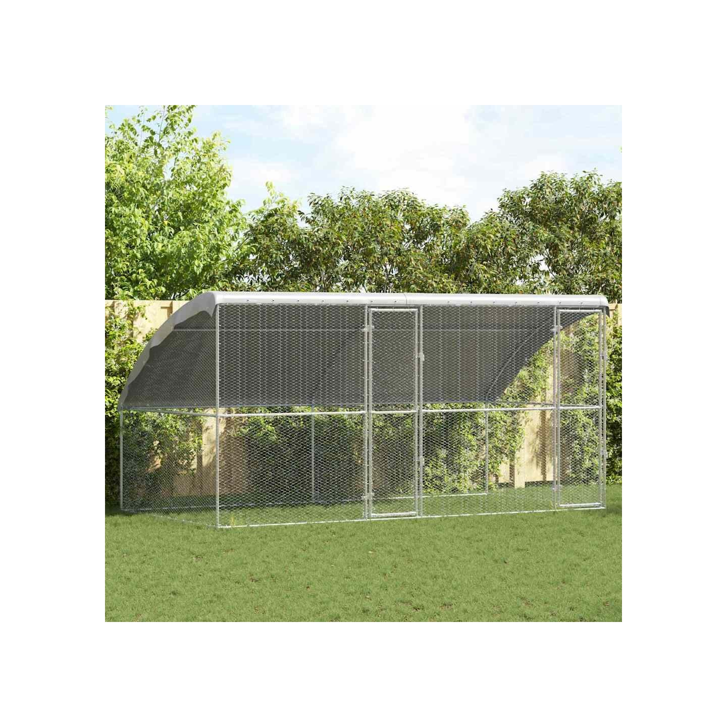 Cage à poules avec 2 portes 2 pièces Argenté 400x200x200cm