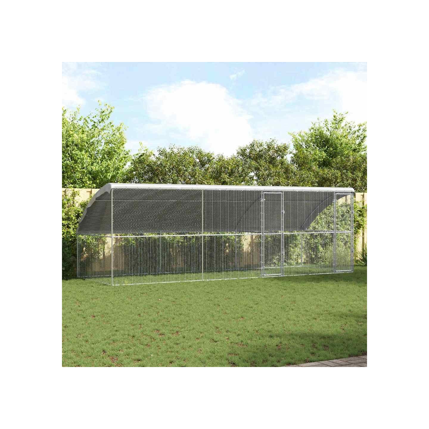 Cage à poules avec 2 portes 3 pièces Argenté 600x200x200cm