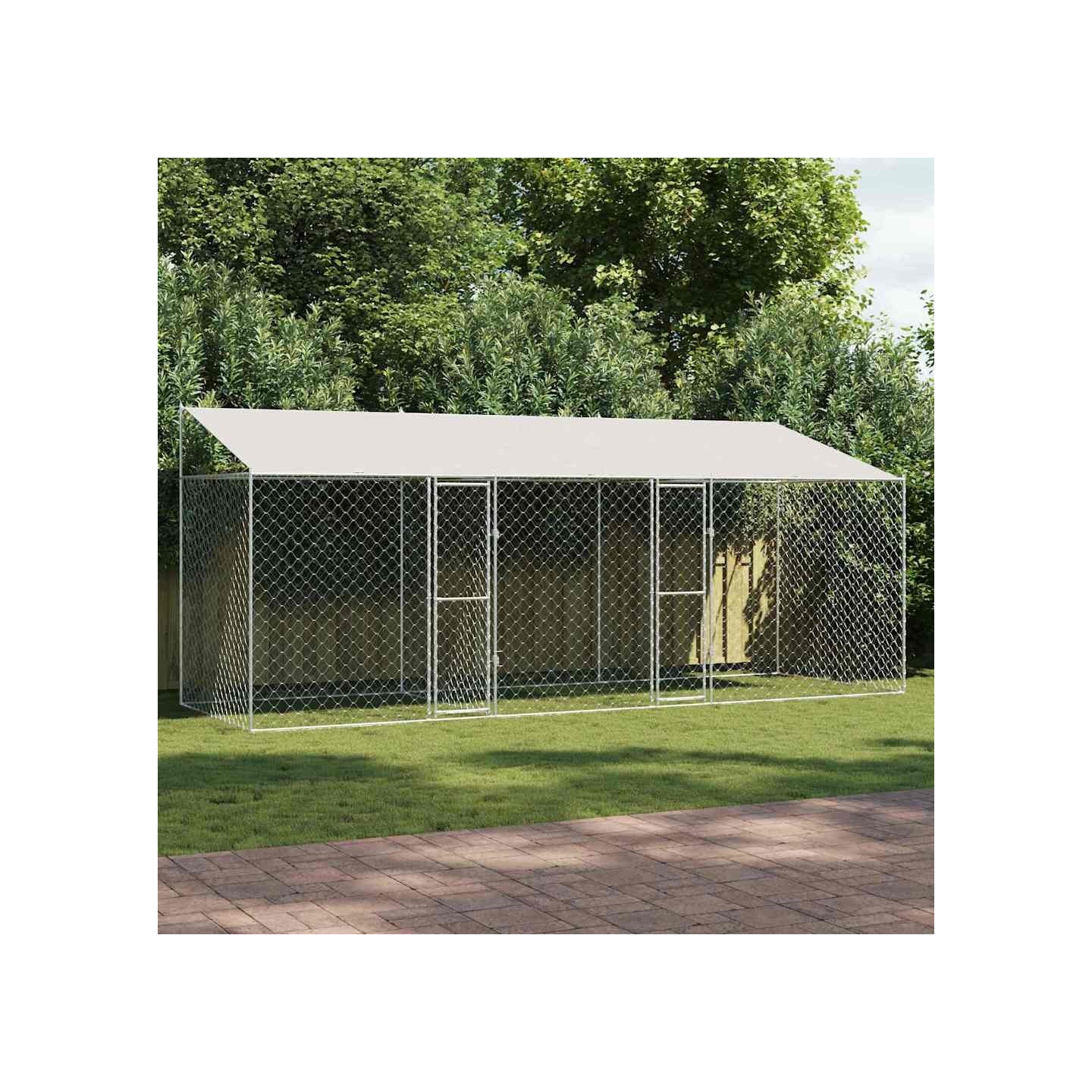 Cage pour chien avec toit Argenté 600 x 200 x 256 cm