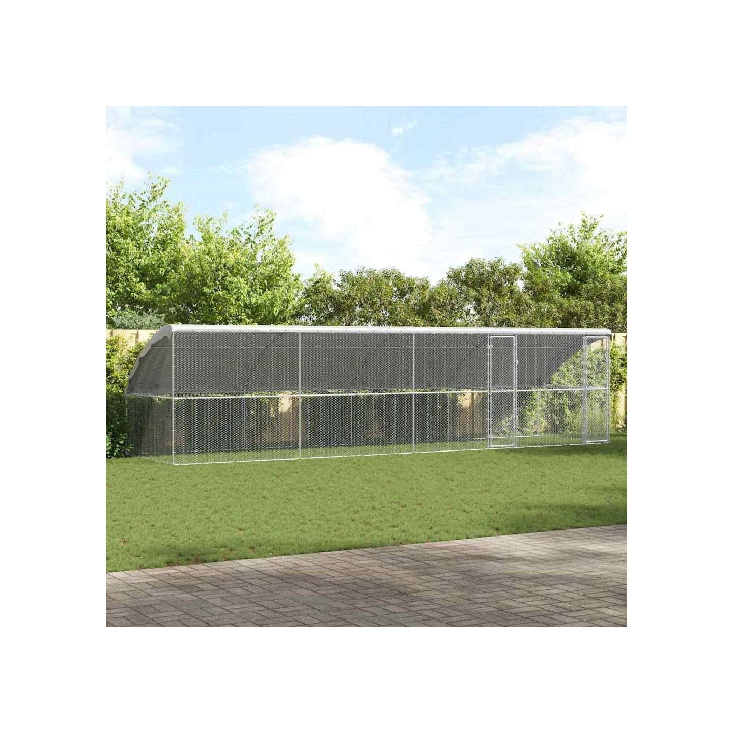 Cage à poules avec 2 portes 4 pièces Argenté 800x200x200 cm