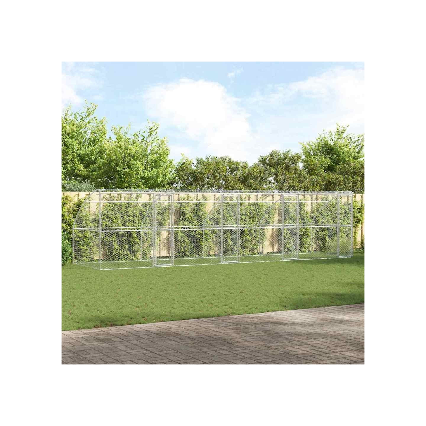 Kennel pour Chiens 4 pc Argenté 8 x 2 x 2 m Acier galvanisé