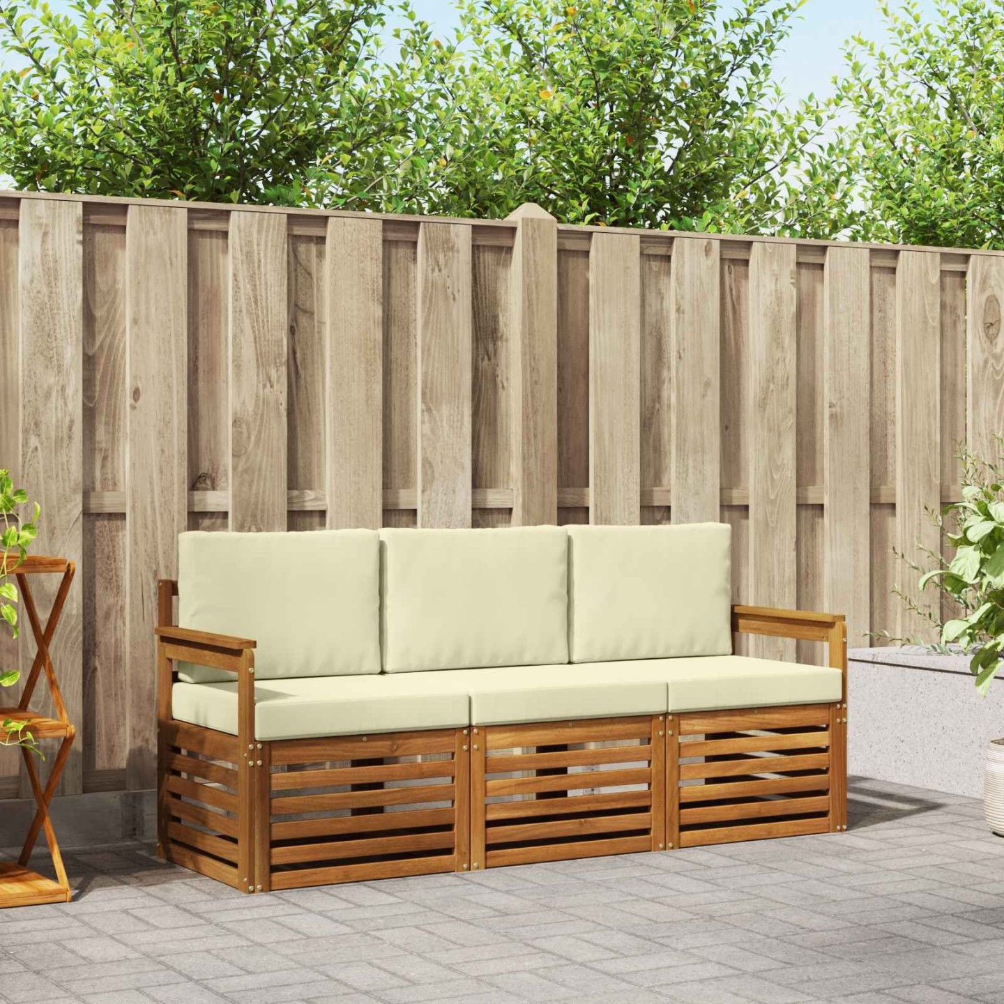 Ensembles de canapés 3 pc Naturel et Crème Bois d'Acacia Massif