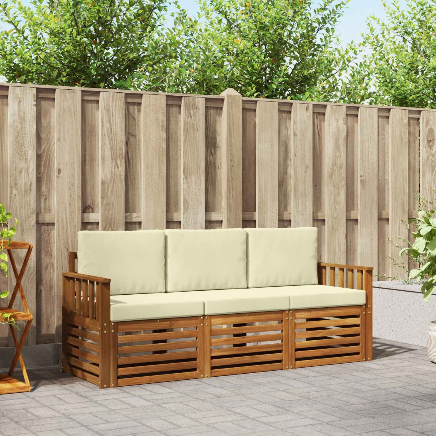 Ensembles de canapés 3 pc Naturel et Crème Bois d'Acacia Massif