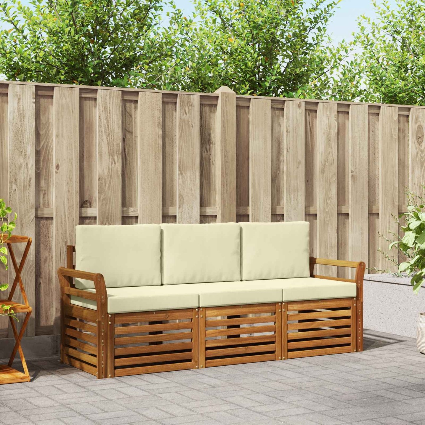 Ensembles de canapés 3 pc Naturel et Crème Bois d'Acacia Massif