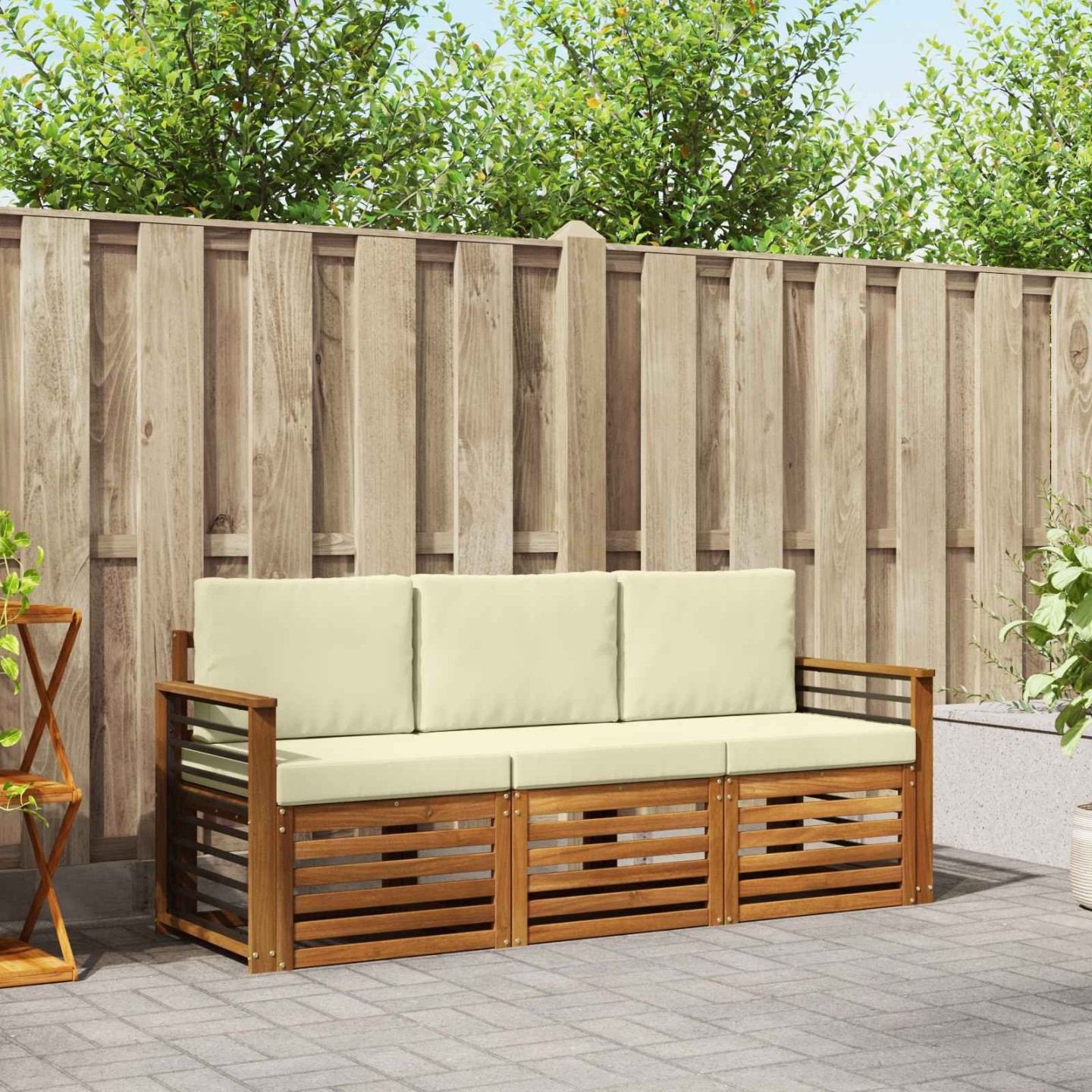 Ensembles de canapés 3 pc Naturel et Crème Bois d'Acacia Massif