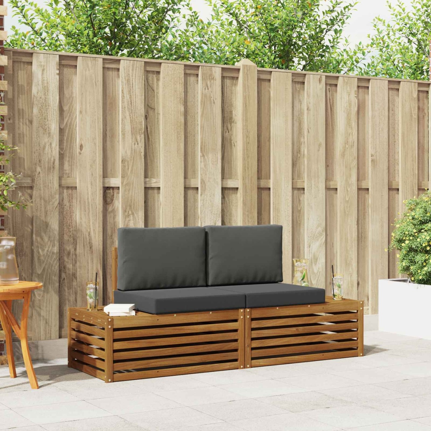 2 pc Ensemble de canapés d'extérieur Naturel et Anthracite