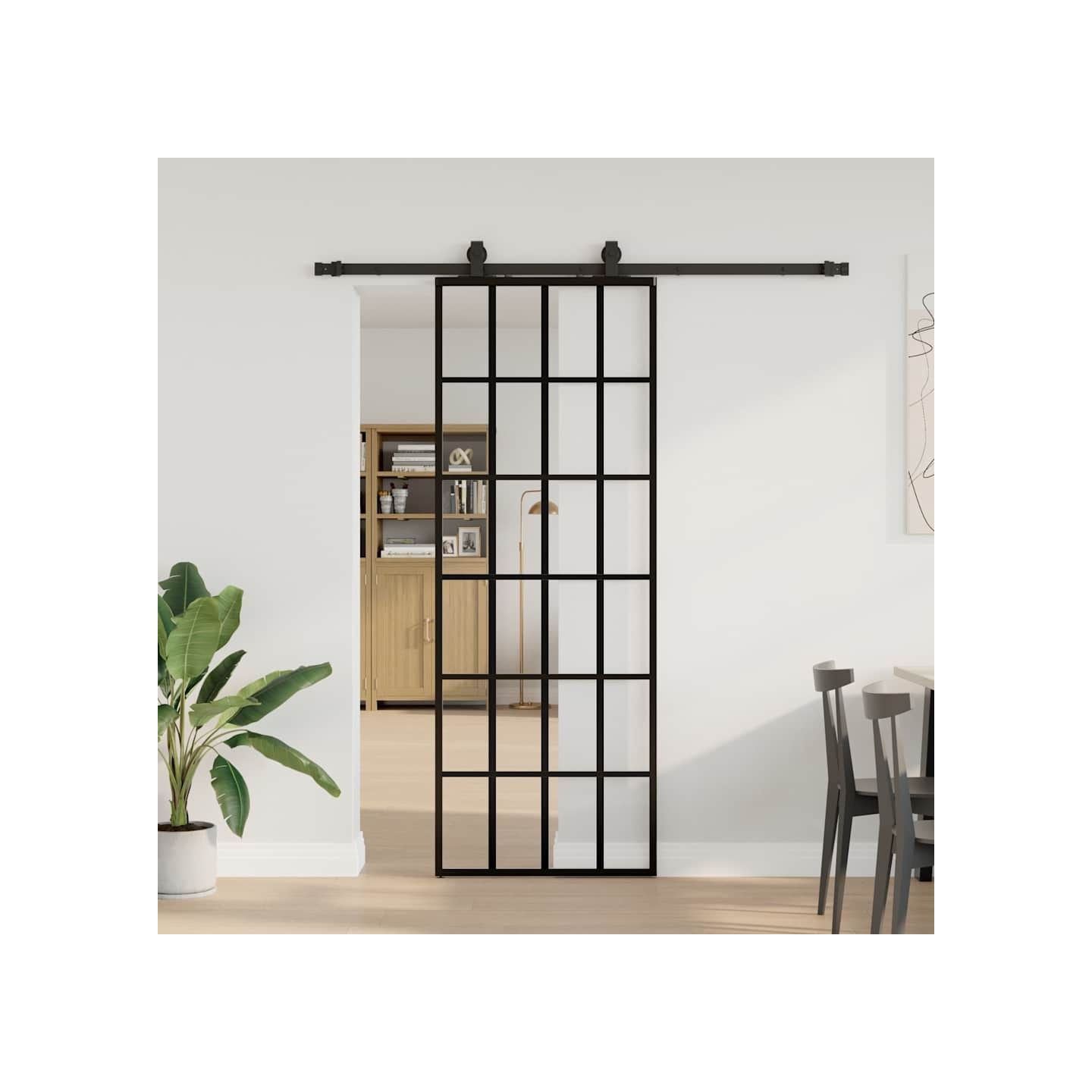 Porte coulissante kit de quincaillerie noir 76x205 cm verre ESG
