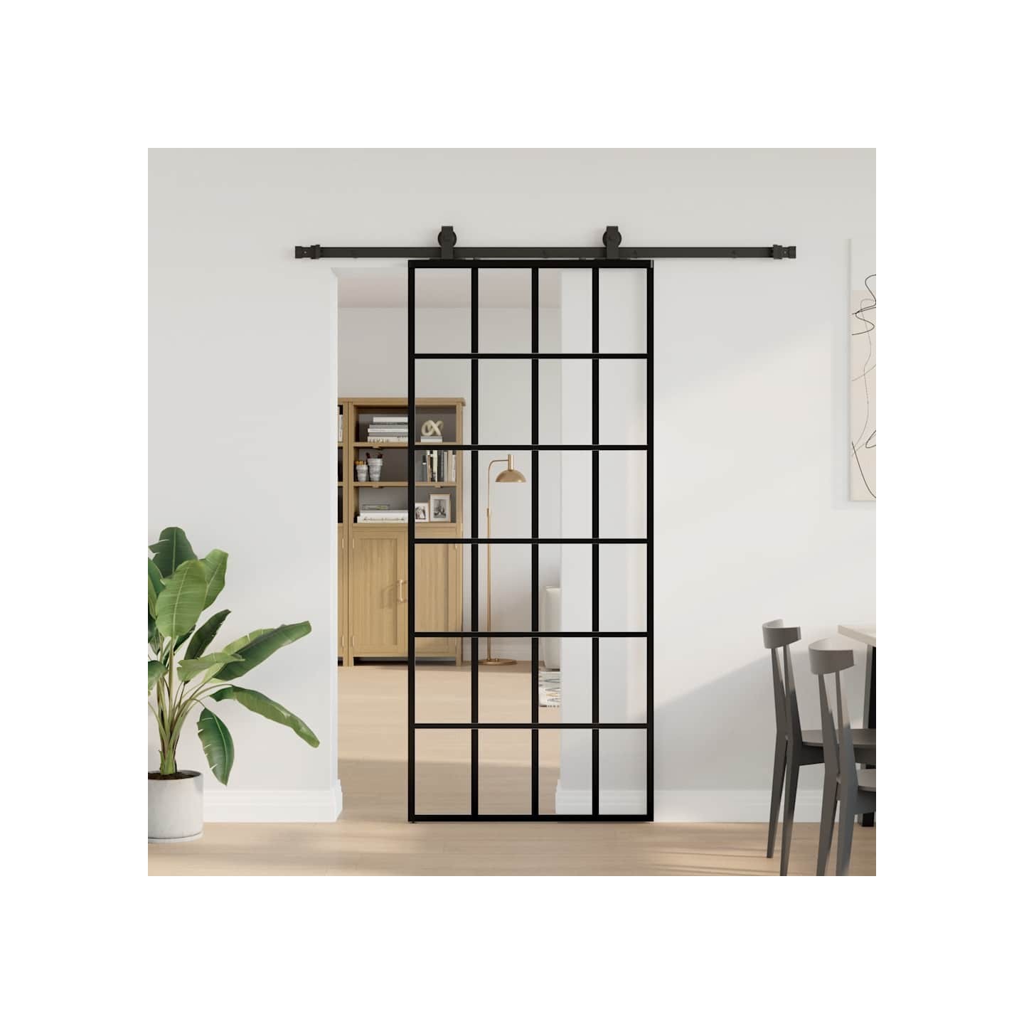Porte coulissante kit de quincaillerie noir 90x205 cm verre ESG