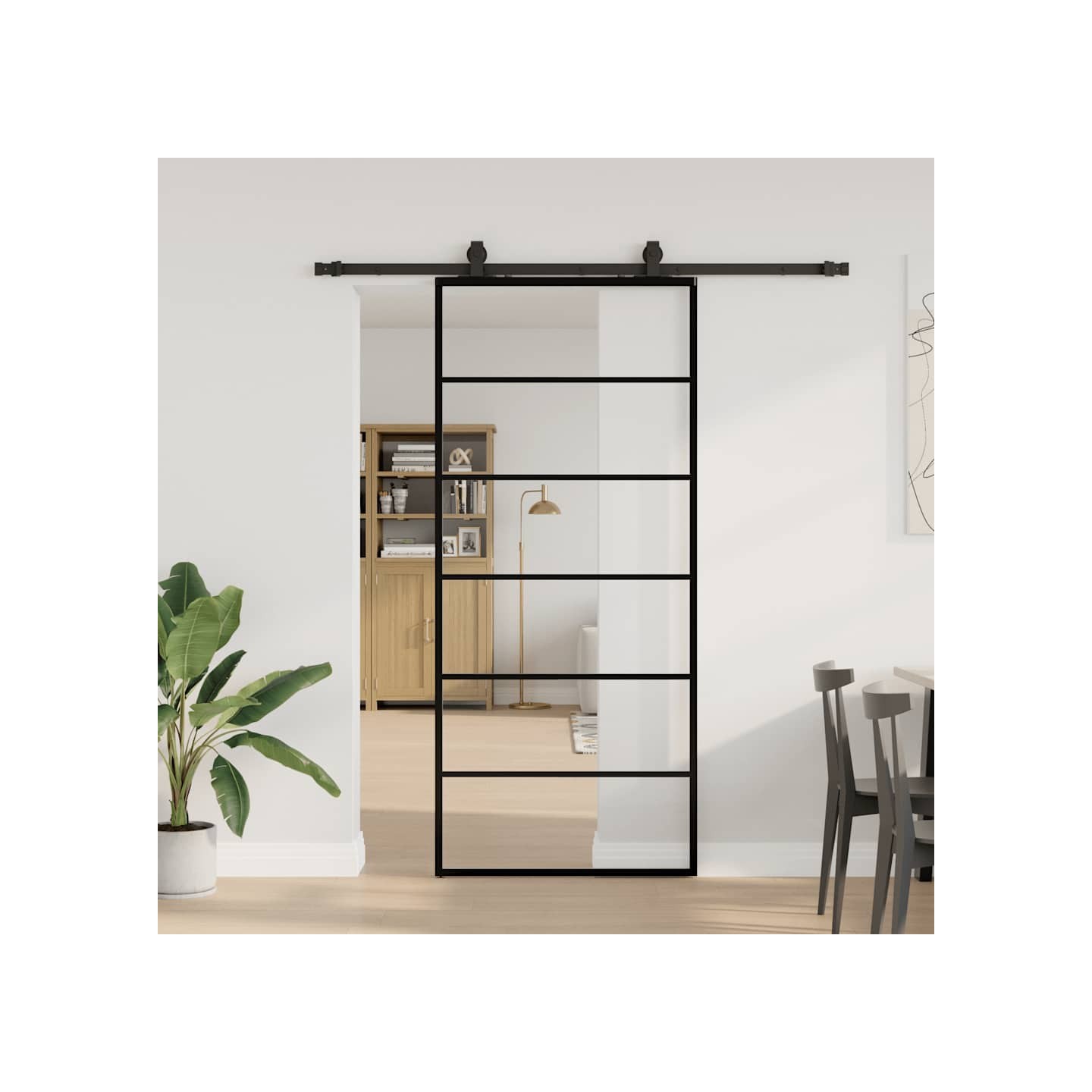 Porte coulissante kit de quincaillerie noir 90x205 cm verre ESG