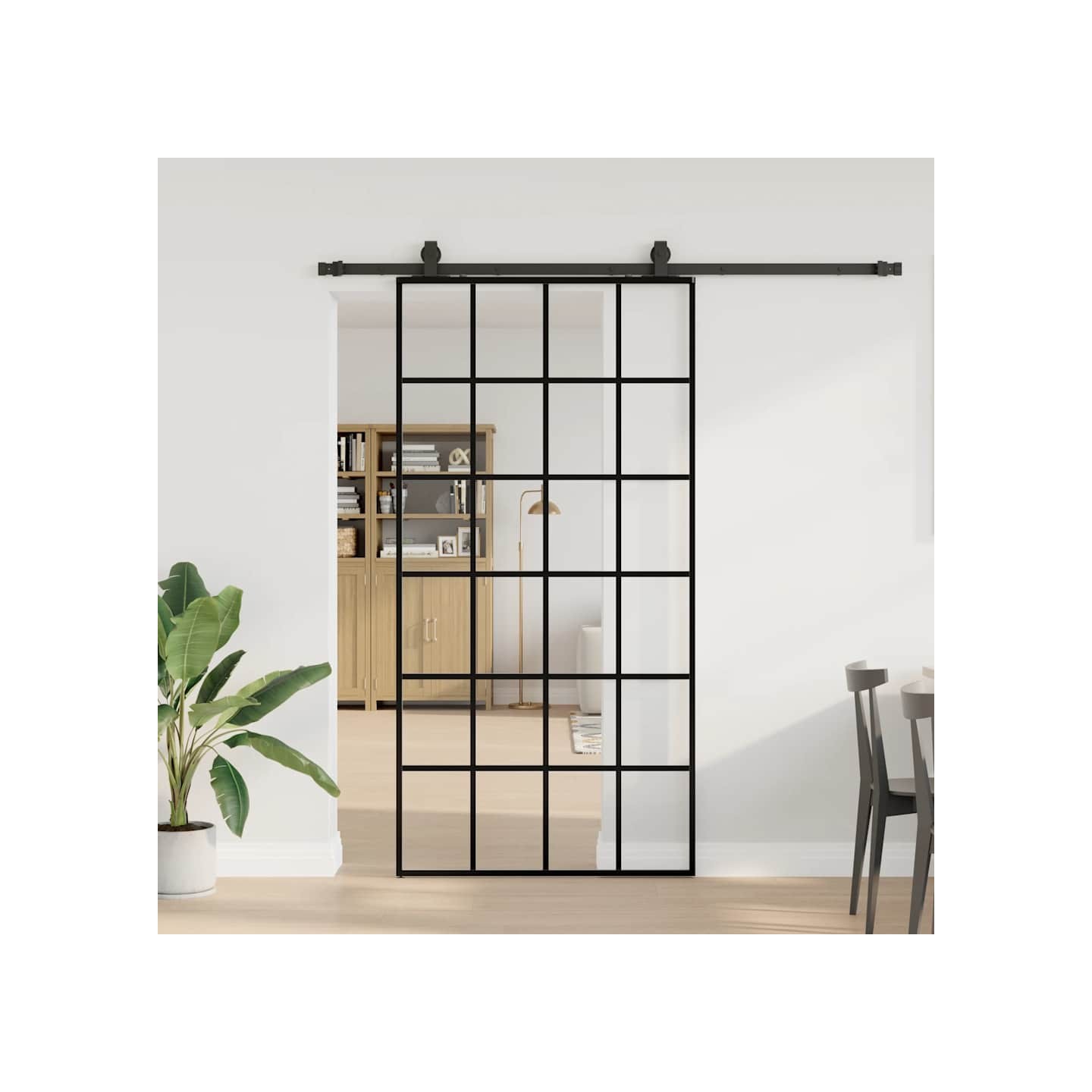Porte coulissante kit de quincaillerie noir 102x205cm verre ESG